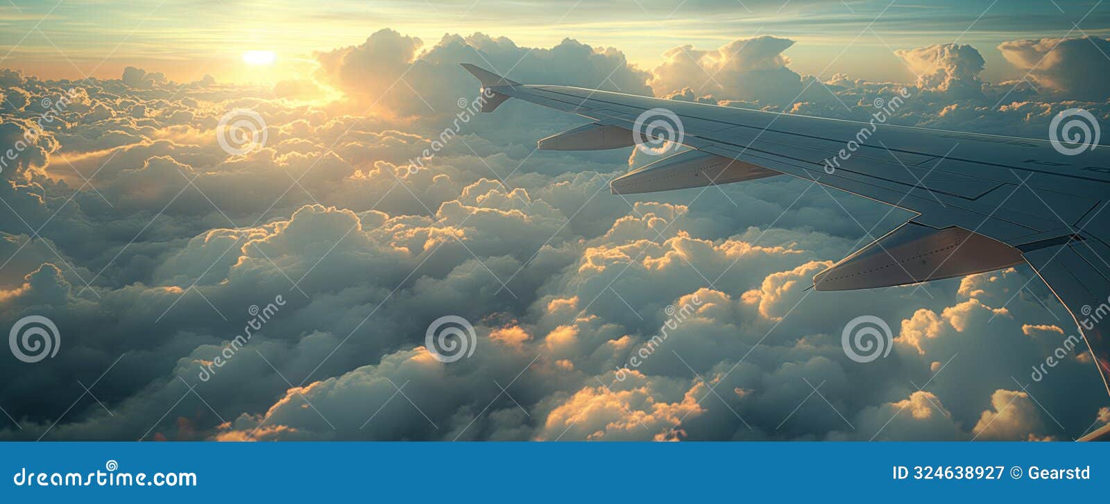 airplane wing cutting through the clouds at dusk