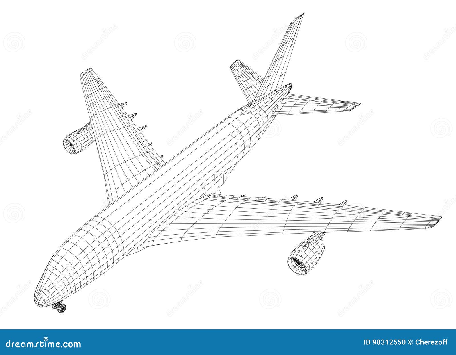 Airplane in Wireframe Style Stock Vector Illustration of transport