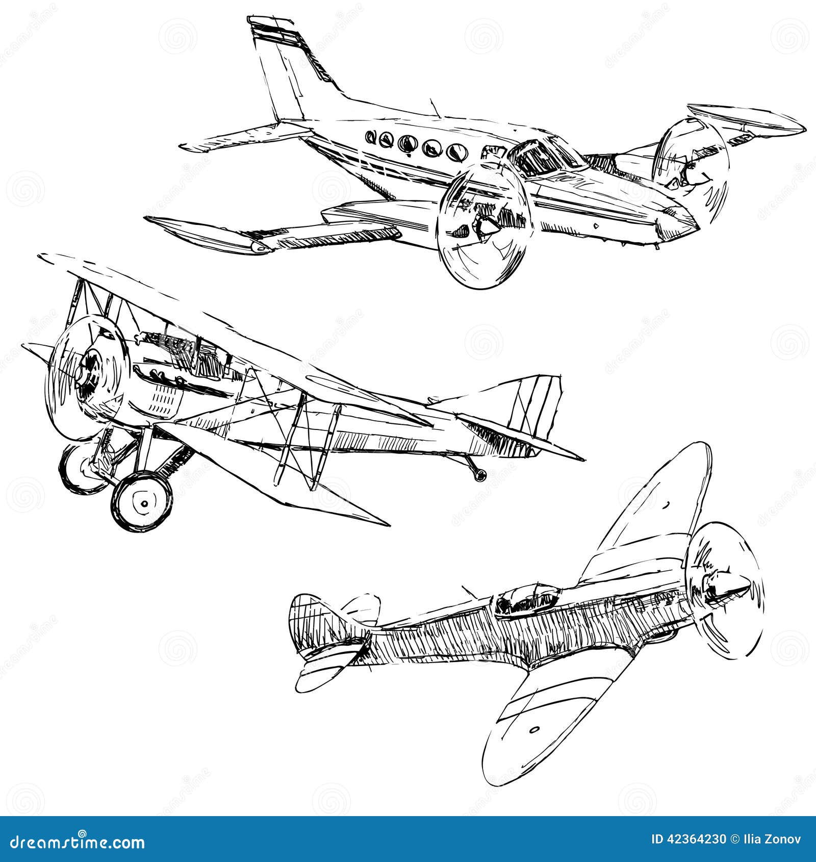 Premium Vector  Set of passenger airplanes corncob or plane aviation  travel illustration engraved hand drawn in old sketch style vintage  transport