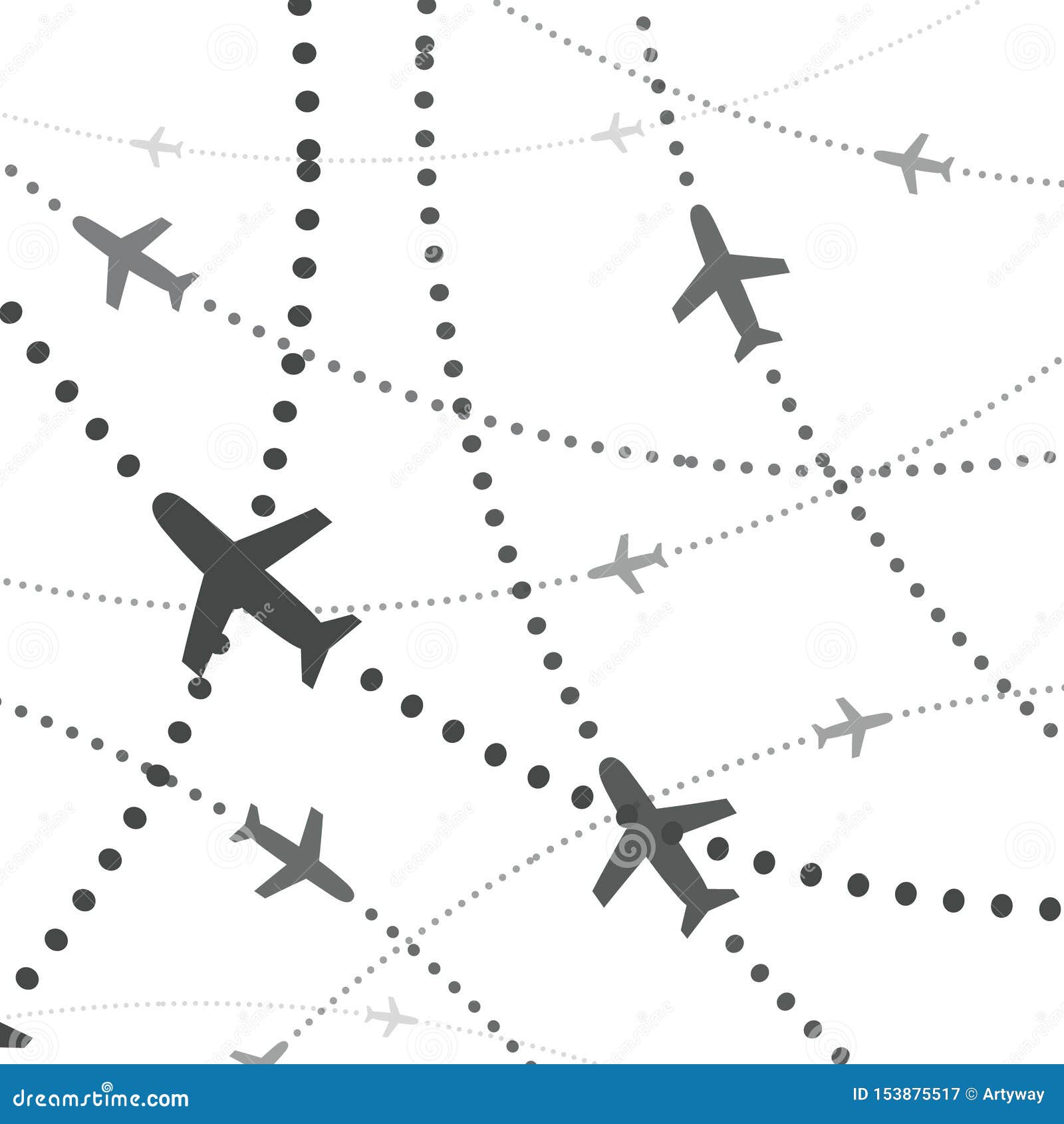 airplanes pattern. planes with dotted path direction. avia trip background concept.  .