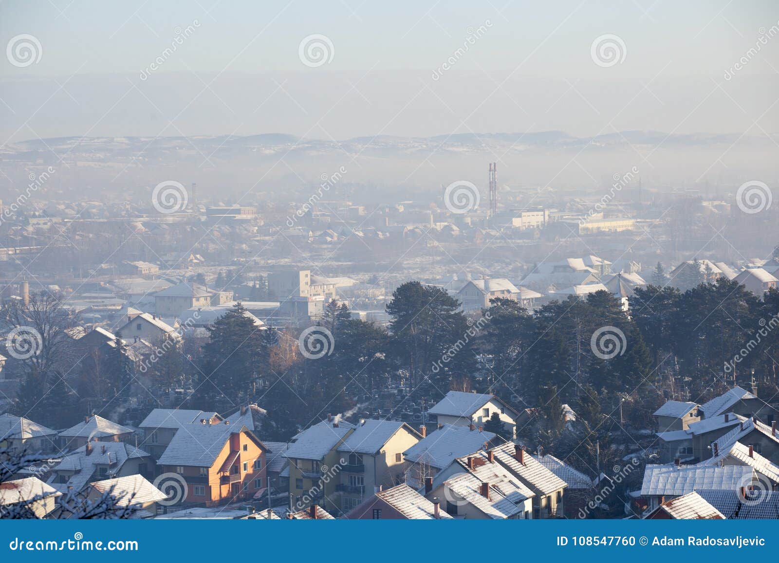 airpolution air polution in winter, valjevo, serbia