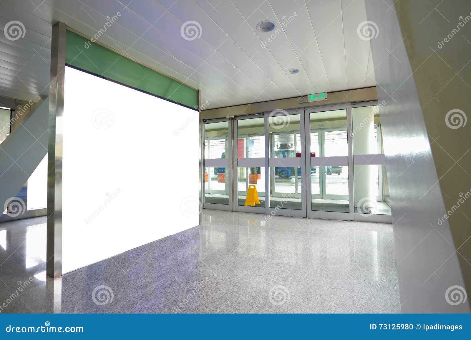 Airport Exit Door Glass Wall Corridor Wall Lightboxes Stock Photo