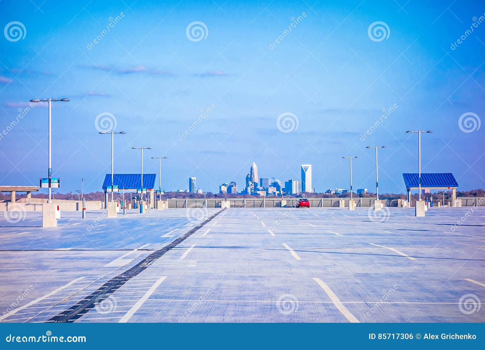 airport parking and sunny blue skies