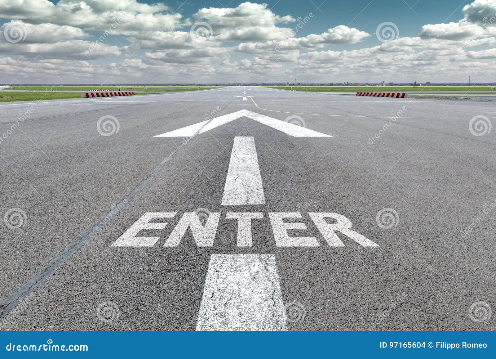 Airport runway arrow Enter stock photo. Image of slogan 97165604