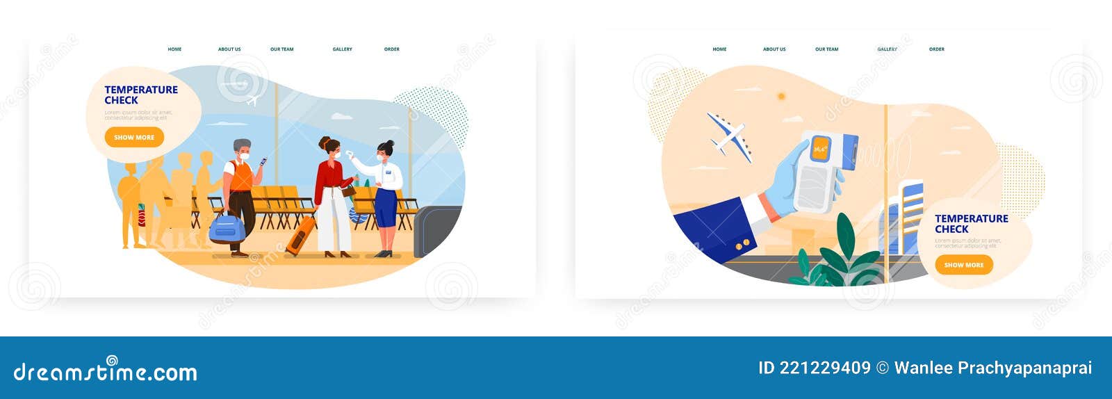 Airport Temperature Check, Landing Page Design, Website Banner Vector
