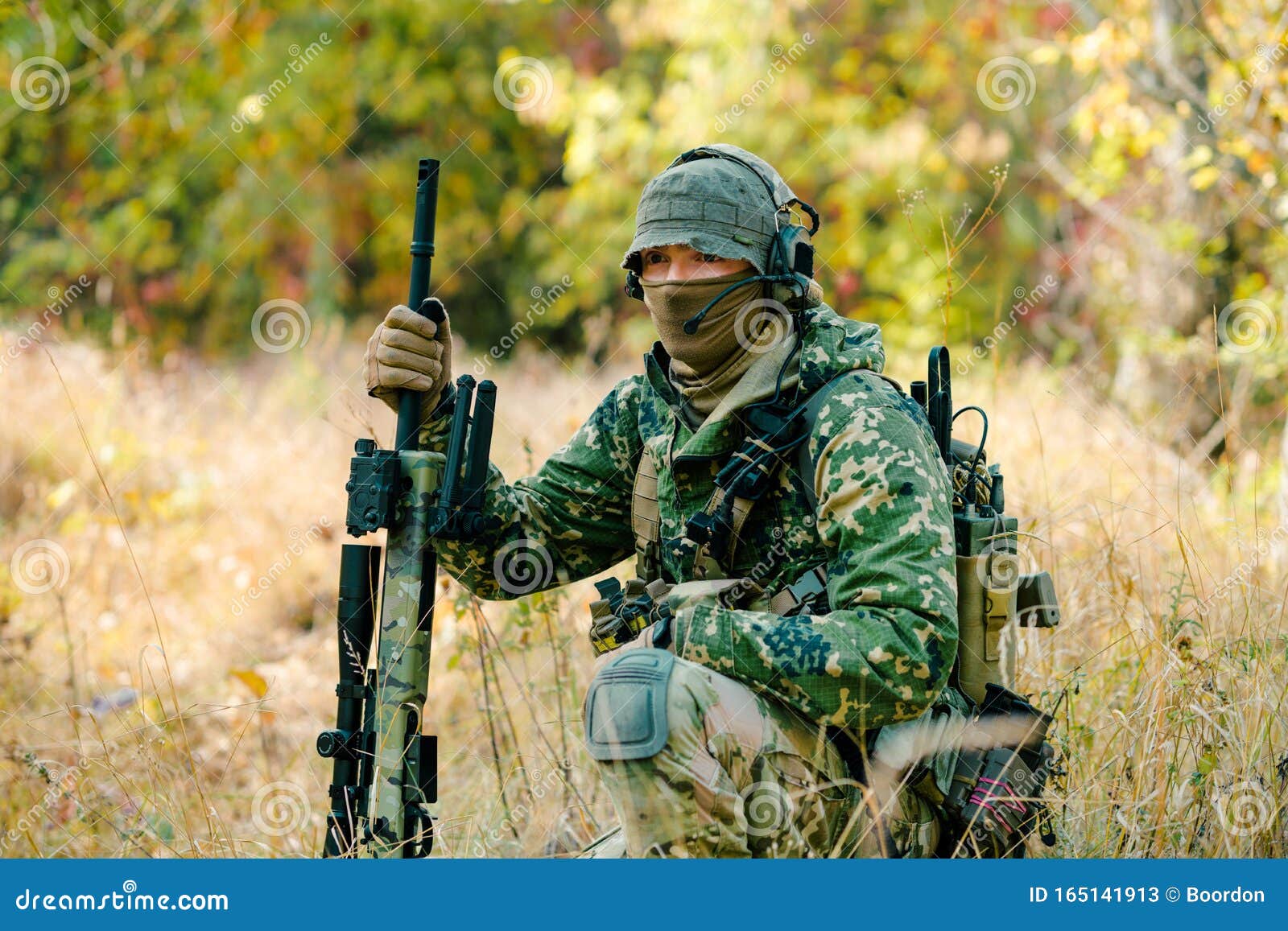 Airsoft Man in Uniform with Sniper Rifle, Lurking in Grass on Forest  Background Stock Image - Image of patrol, soldier: 165141913