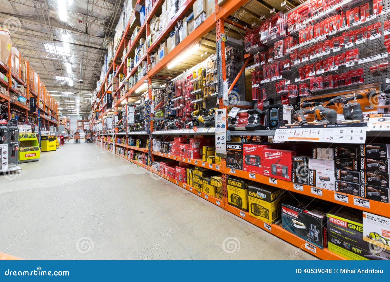 Aisle at The Home Depot hardware store. The Home Depot is the