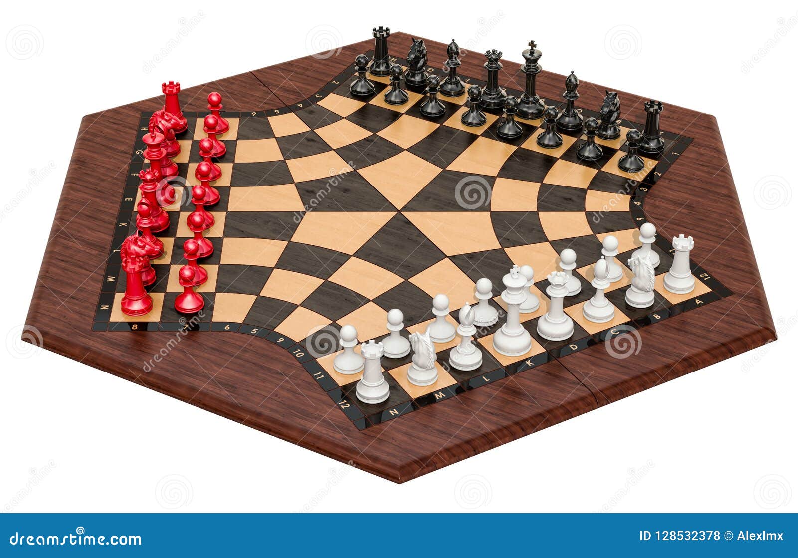 Juego de ajedrez para tres jugadores Color Grande 47×54 woodeeworld hecho a mano 