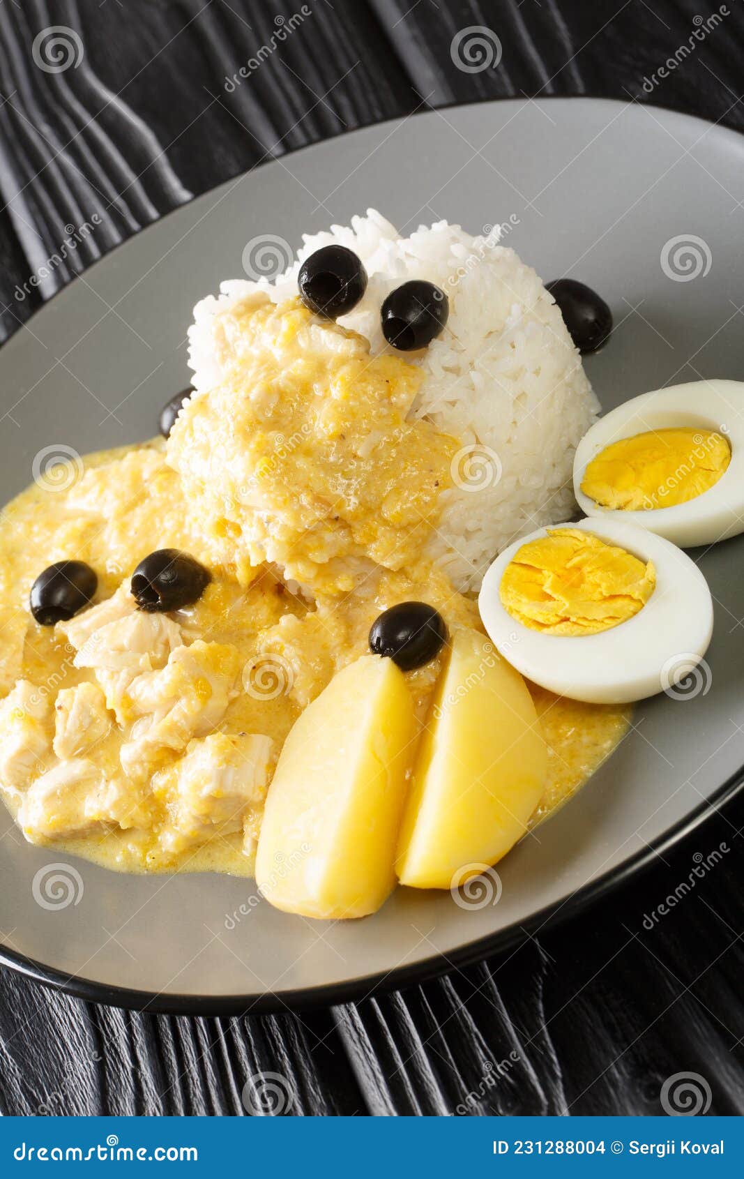 Aji De Gallina Peruvian Spicy Creamed Chicken with Rice in Plate ...