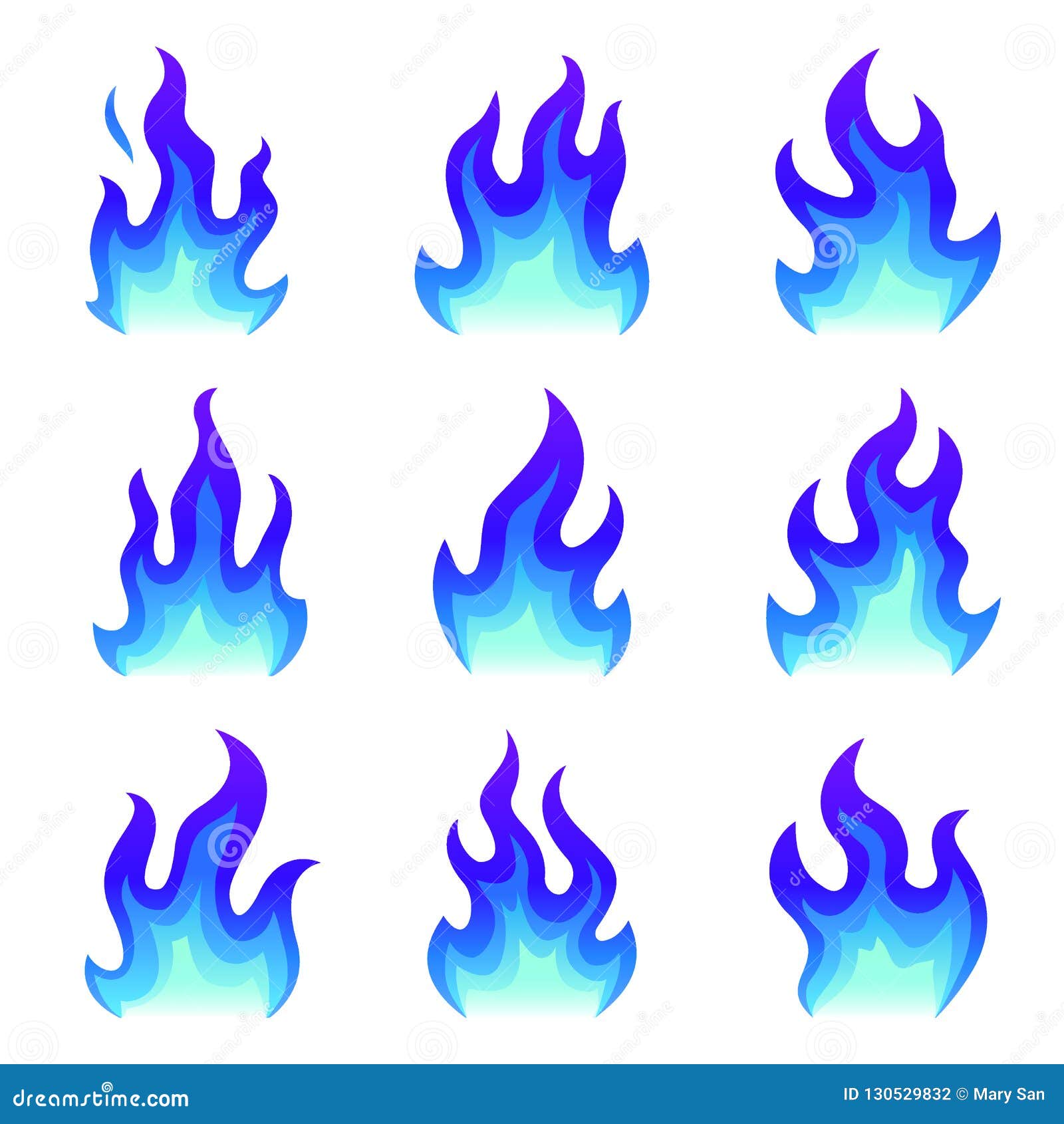Fogueira de chama de fogo azul isolada no fundo