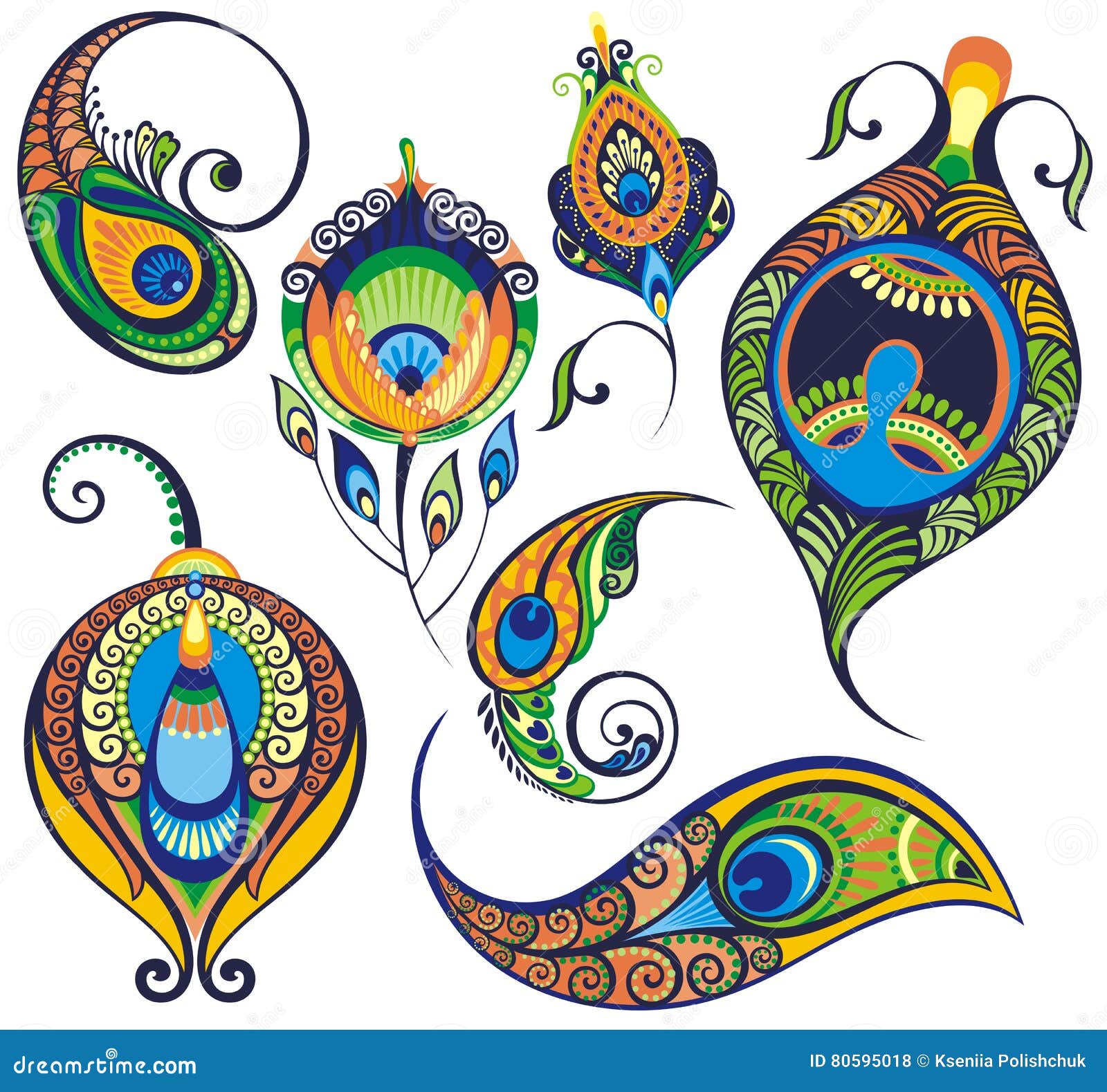 Ajuste Para O Projeto Com Penas Do Pavão Ilustração do Vetor - Ilustração  de vetor, oriental: 80595018, image size:1600x1579