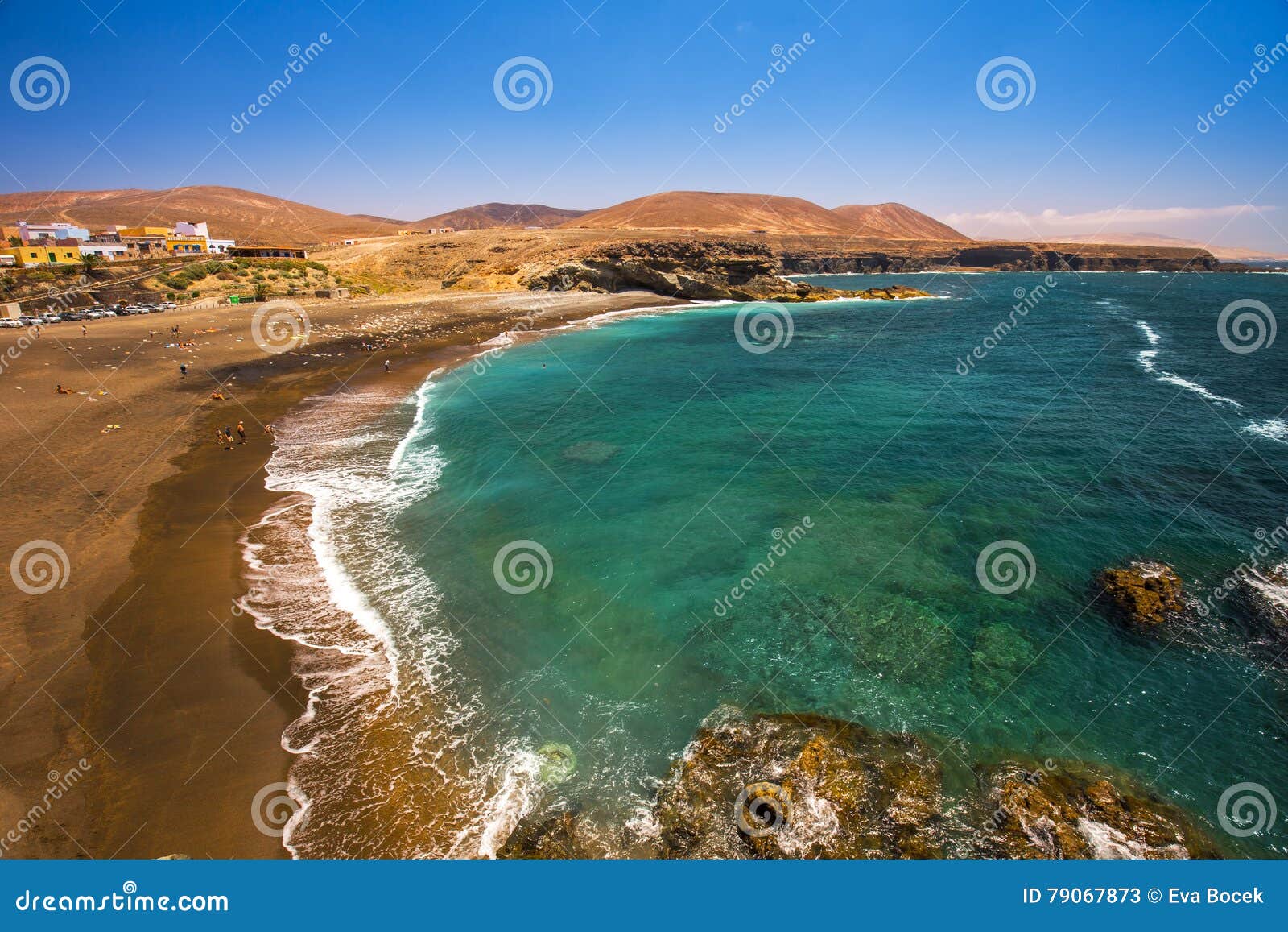 ajuy beach with vulcanic mountains on fuerteventura island