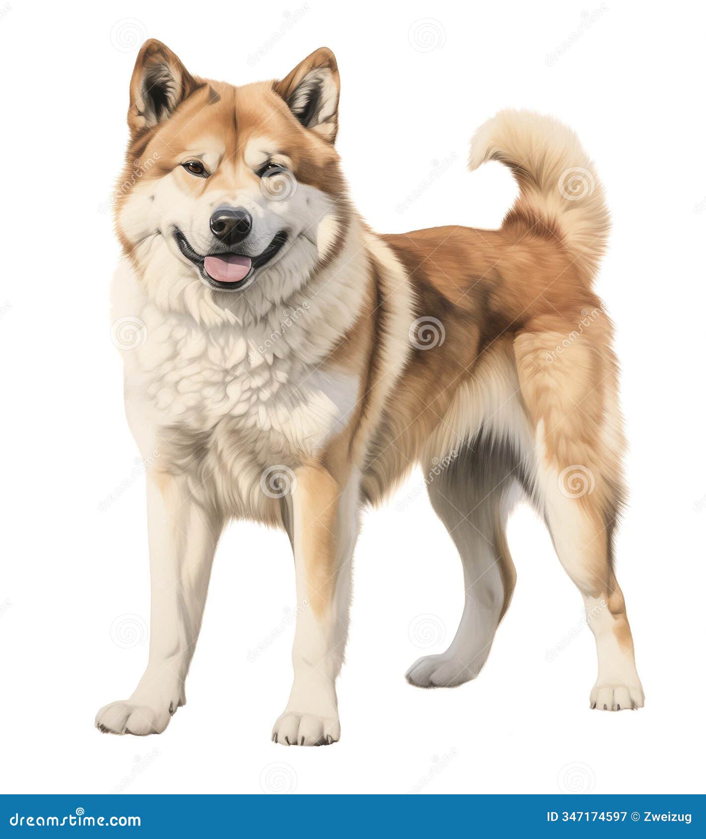 akita inu dog sketch, drawing on white background
