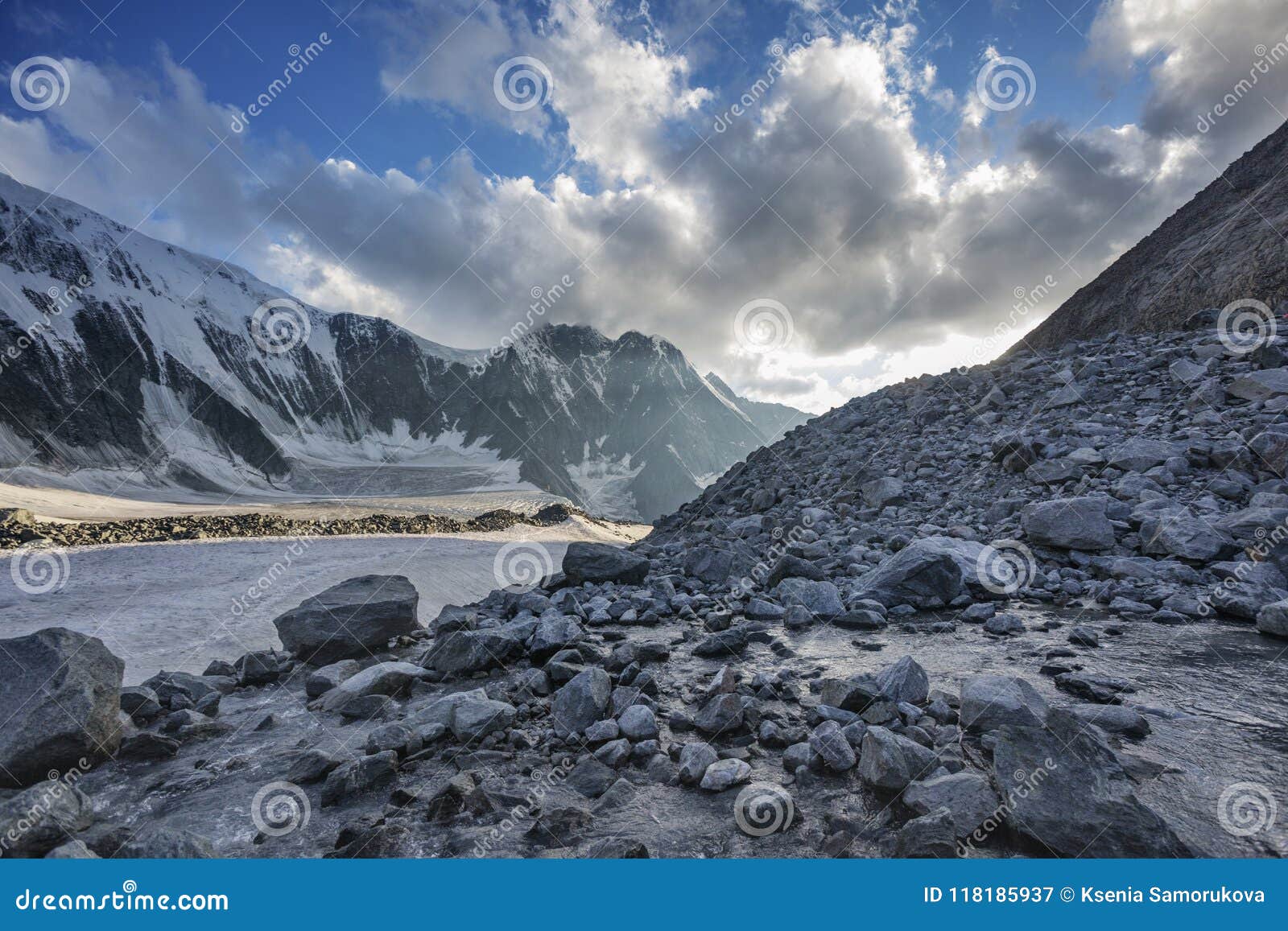 akkem river near foothill of beluha mountain. altai. russia