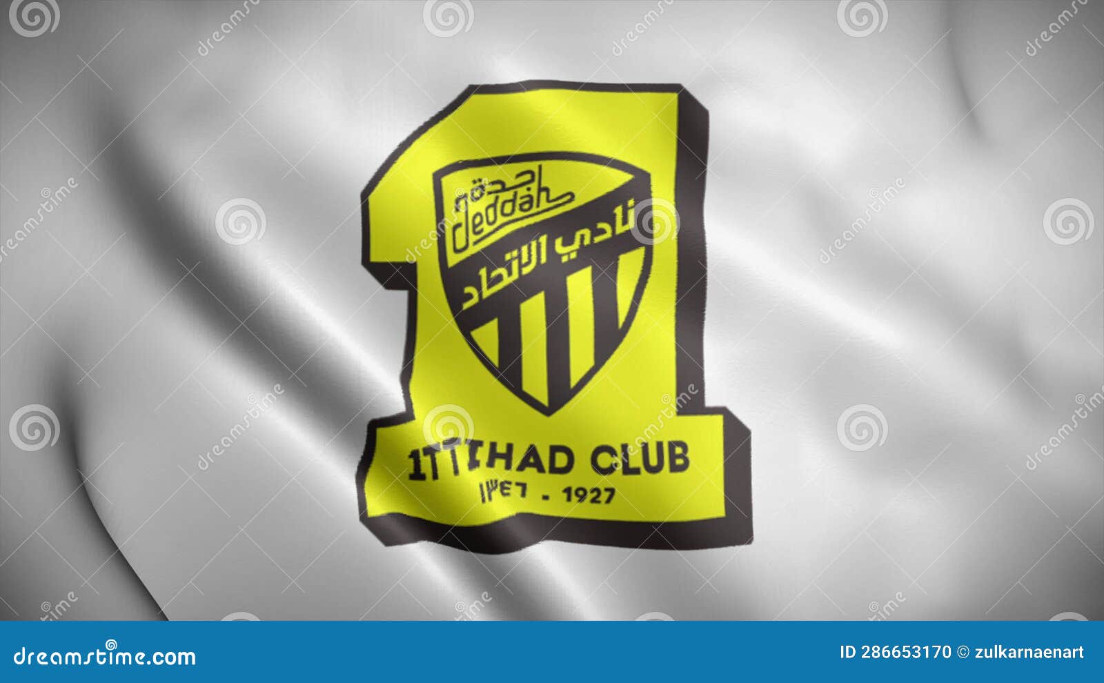 Al-Ittihad Saudi Arabian Club Logo on a Waving Flag in a Loop Animation ...