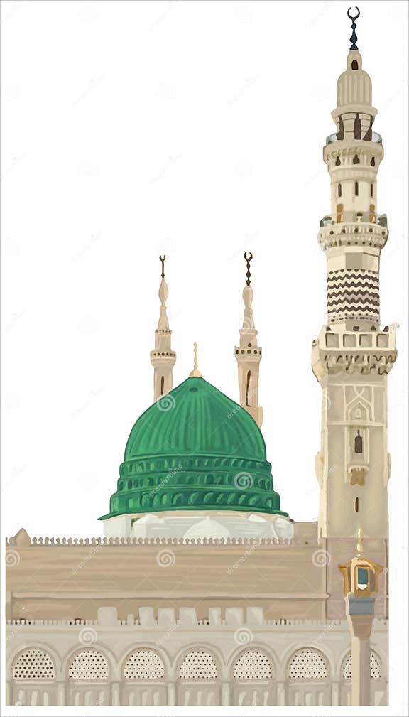 Al Masjid an Nabawi Mecca Saudi Arabia Hand Drawn Sketch. Vector ...