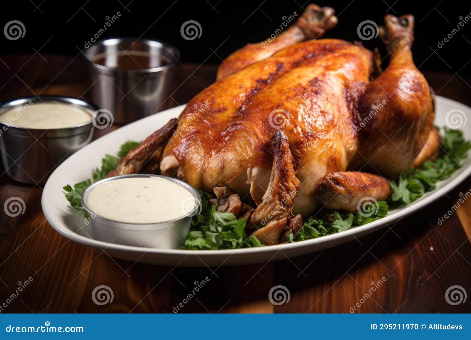 Alabama Chicken in a Serving Plate with White Bbq Sauce Drizzle Stock