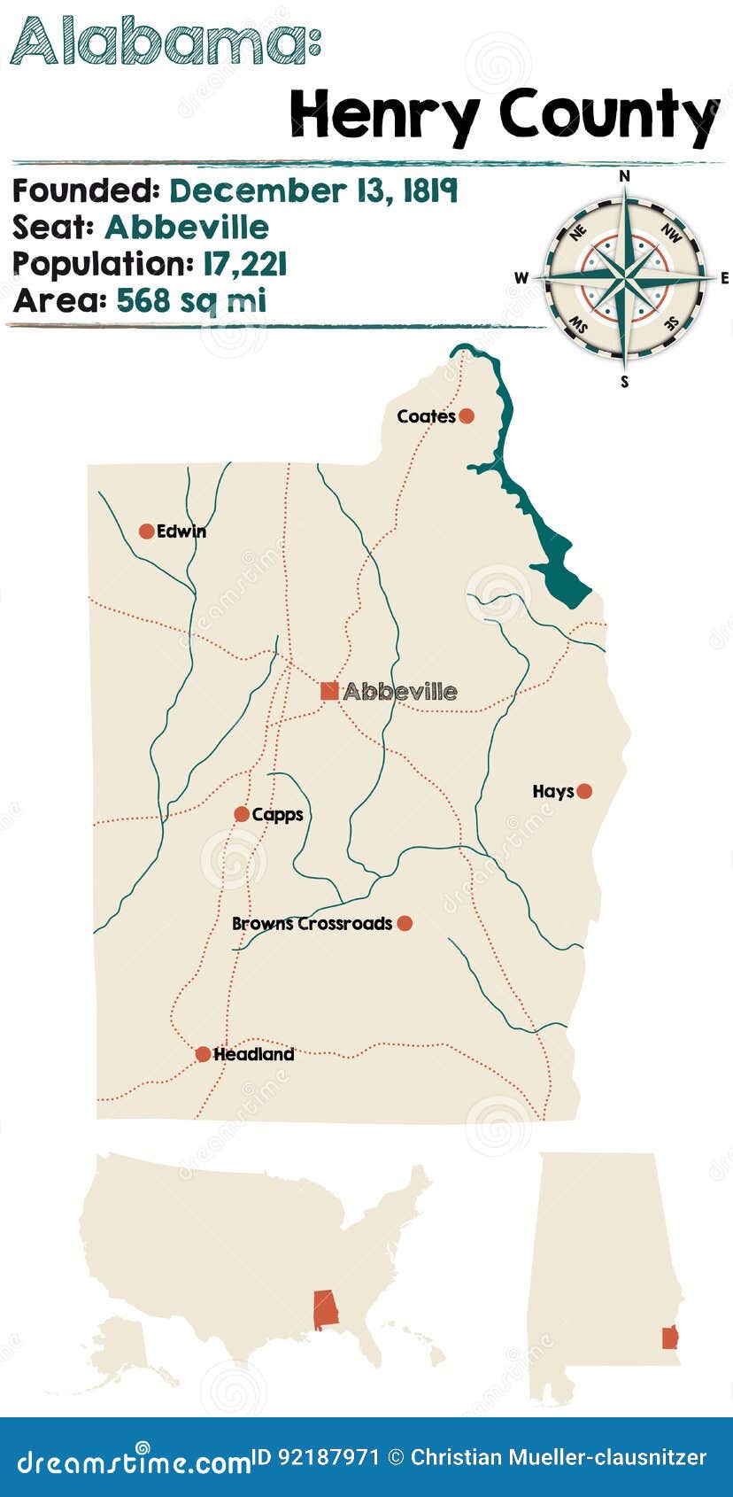 Alabama Henry county map stock vector. Illustration of federal 92187971