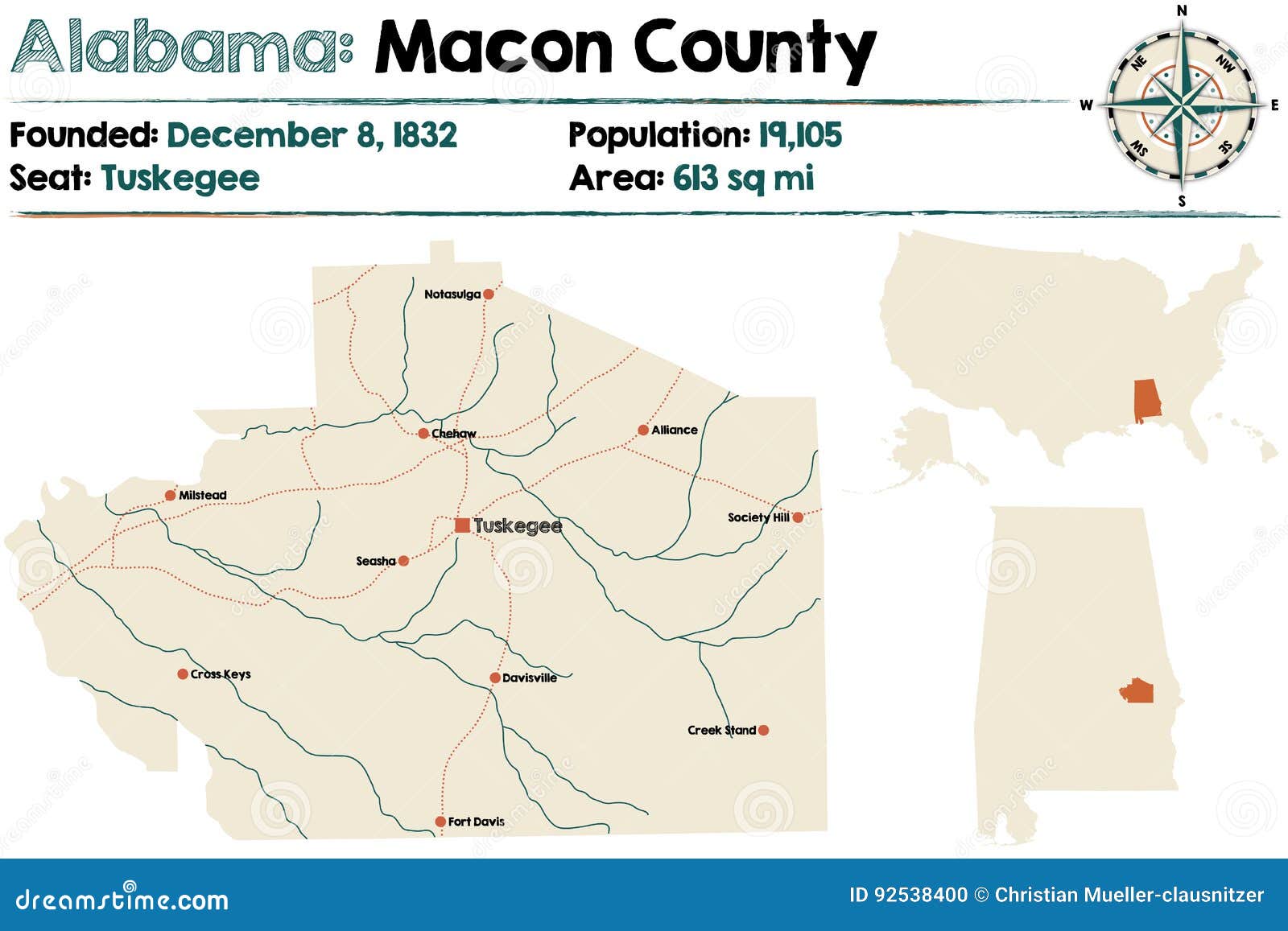 Alabama Macon county map stock vector. Illustration of state 92538400