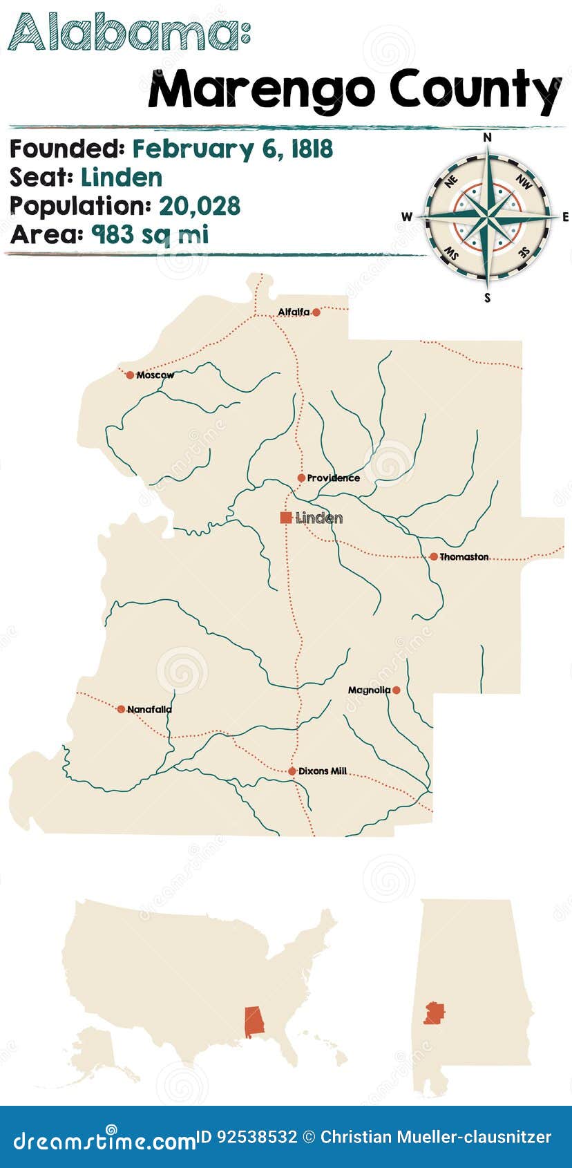 Alabama Marengo County Map Stock Vector Illustration of county, white 92538532