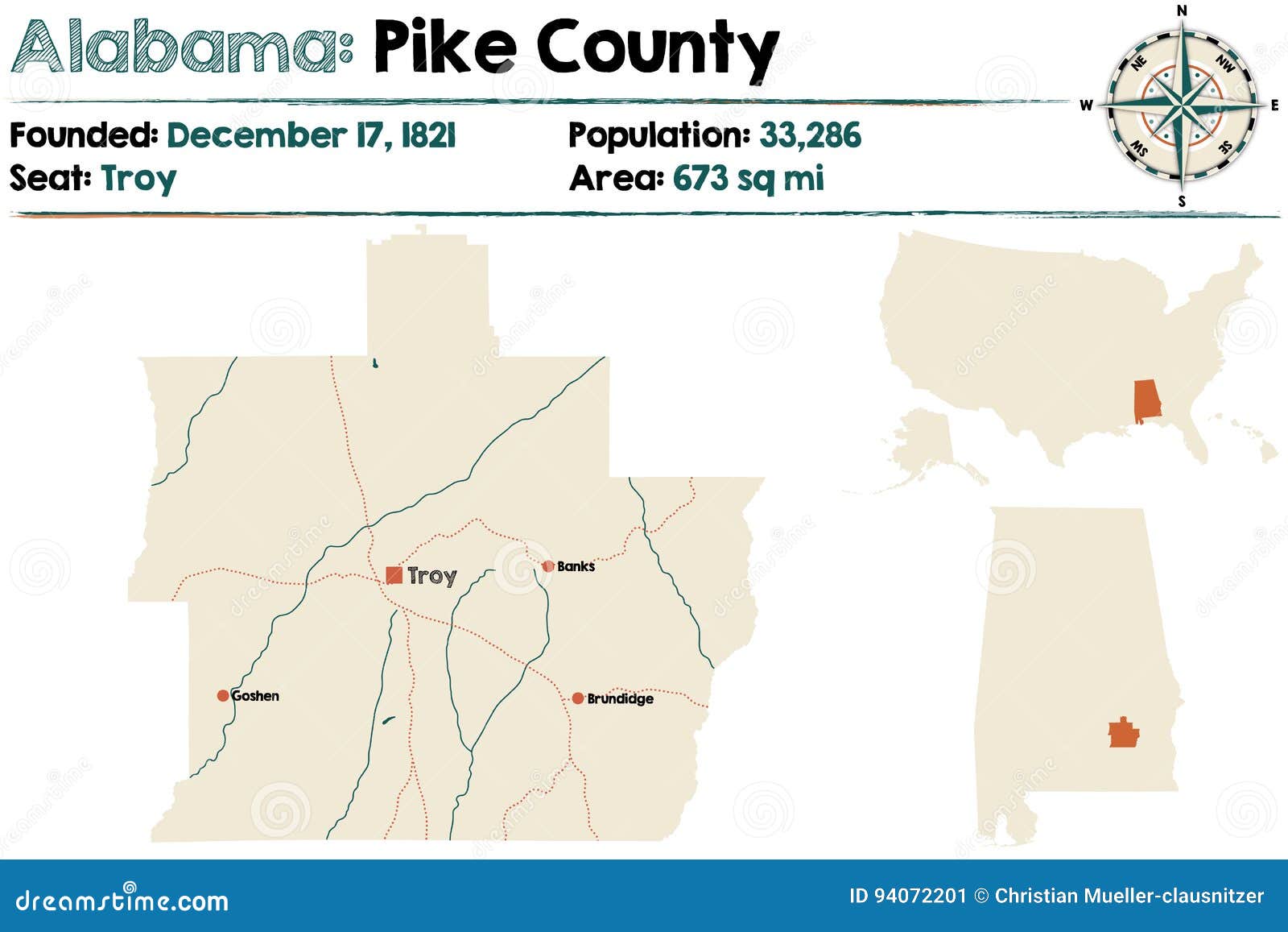 Alabama Pike county map stock vector. Illustration of highway 94072201