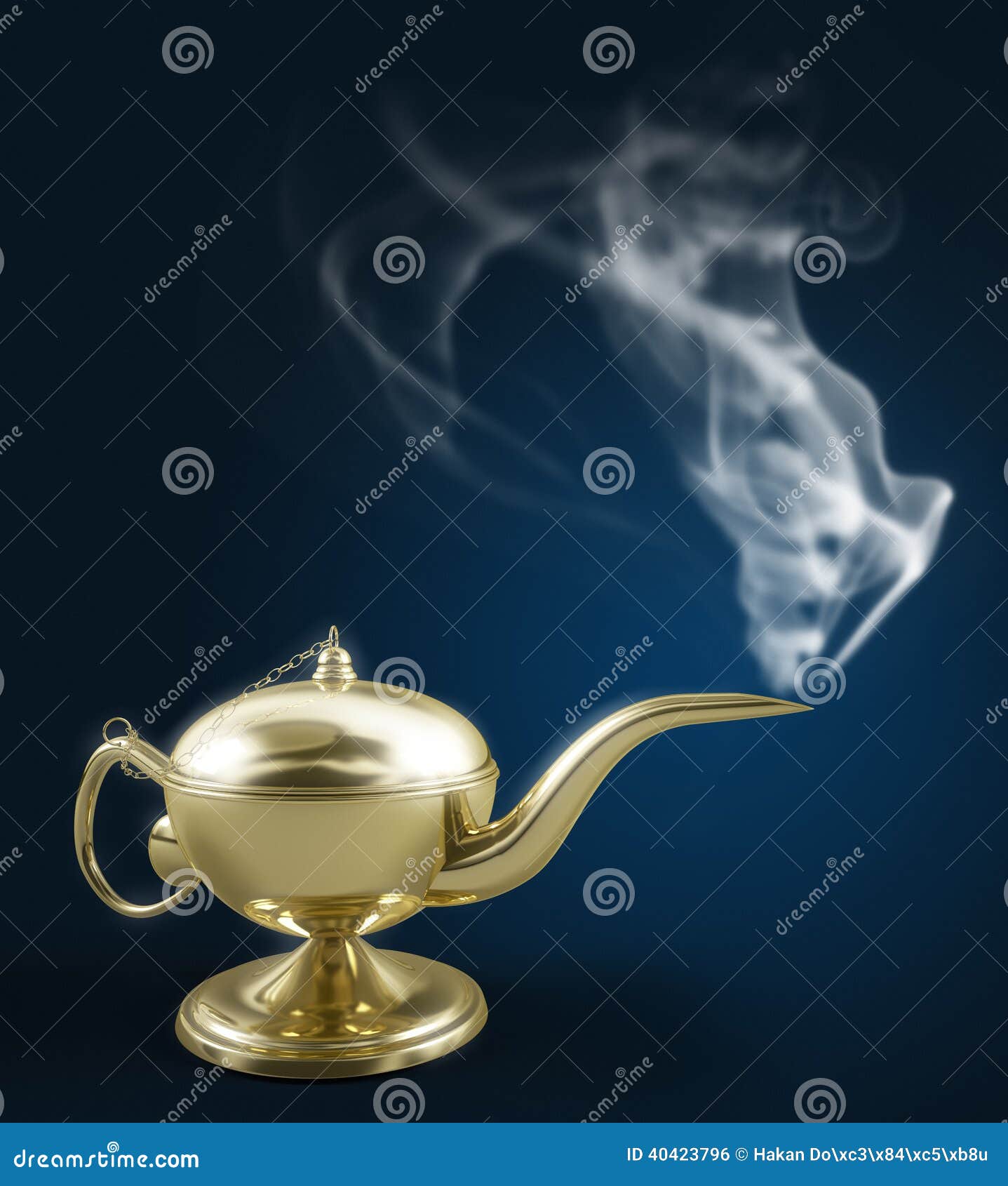 Aladdin Magic Lamp On Black With Smoke Stock Illustration