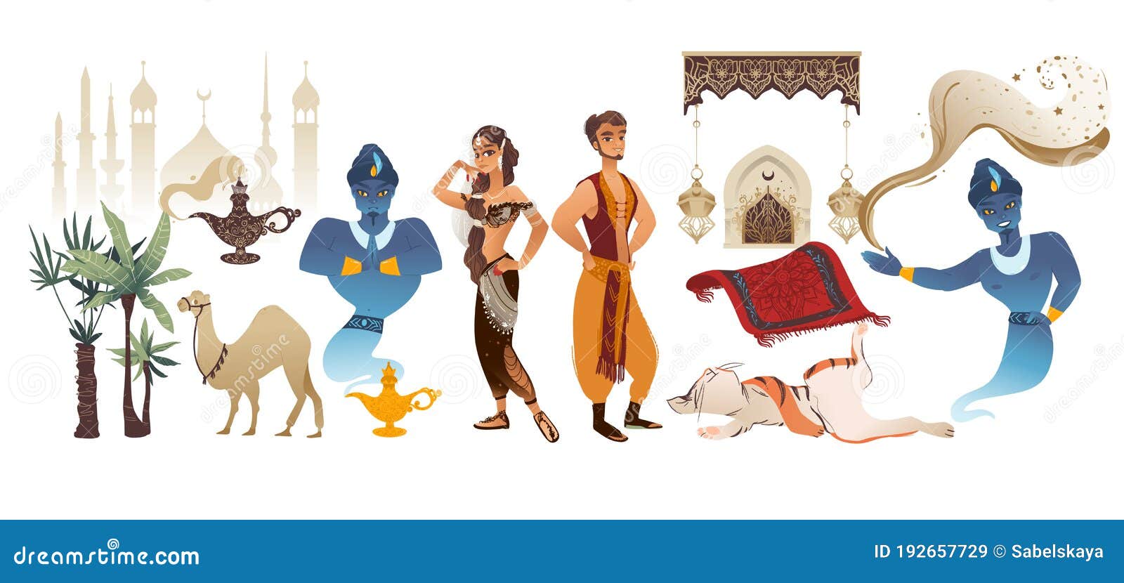 Aladdin Tale Vector Cartoon Illustration Stock Vector - Illustration of  background, hand: 192657729