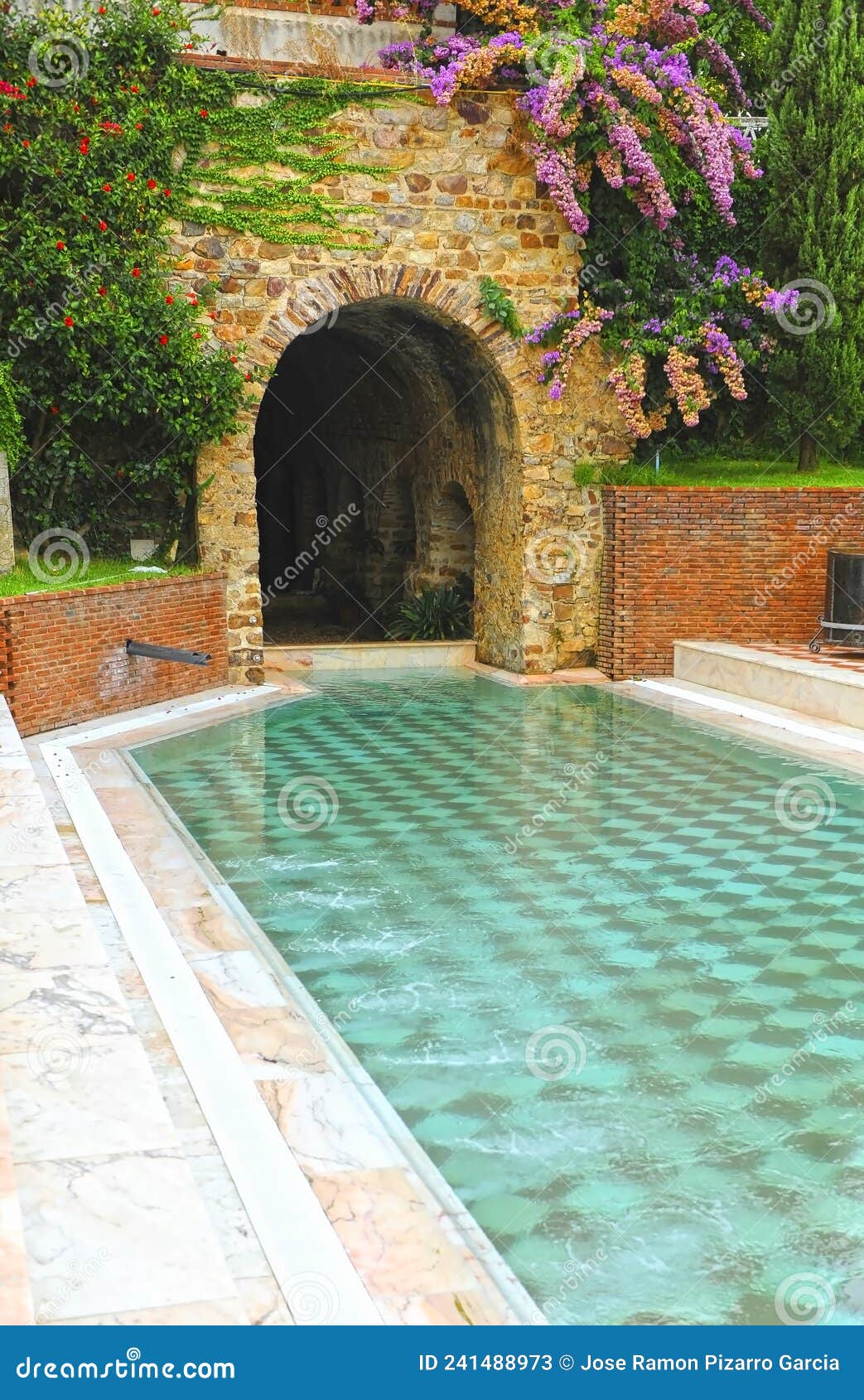 the outdoor pool of the spa of alange -balneario- famous thermal bath in the province of badajoz, spain