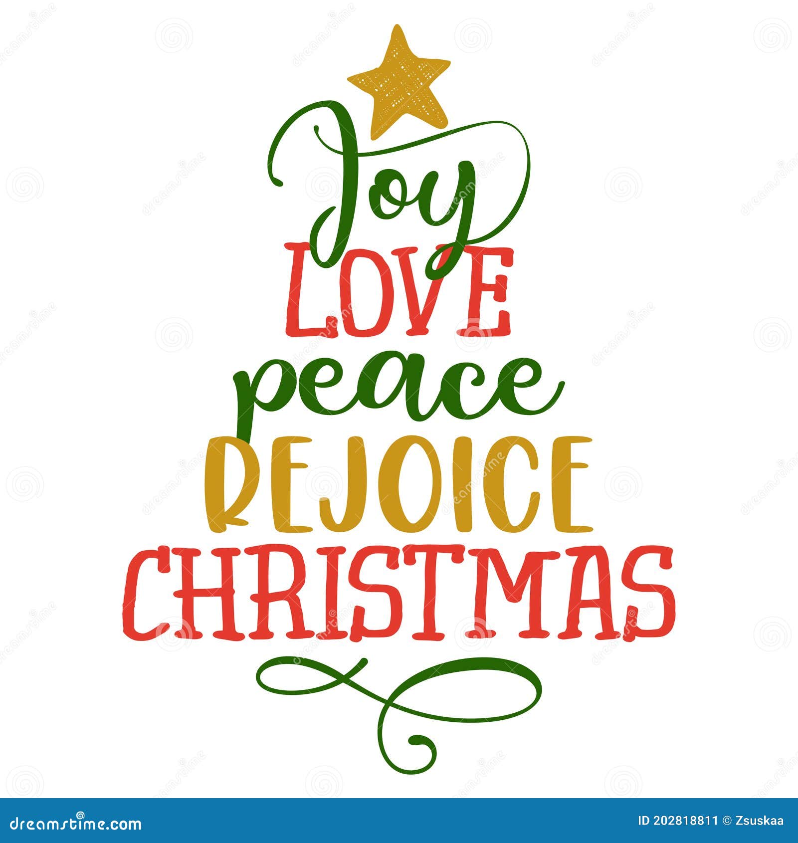 joy love peace rejoice christmas - calligraphy phrase in christmas tree 