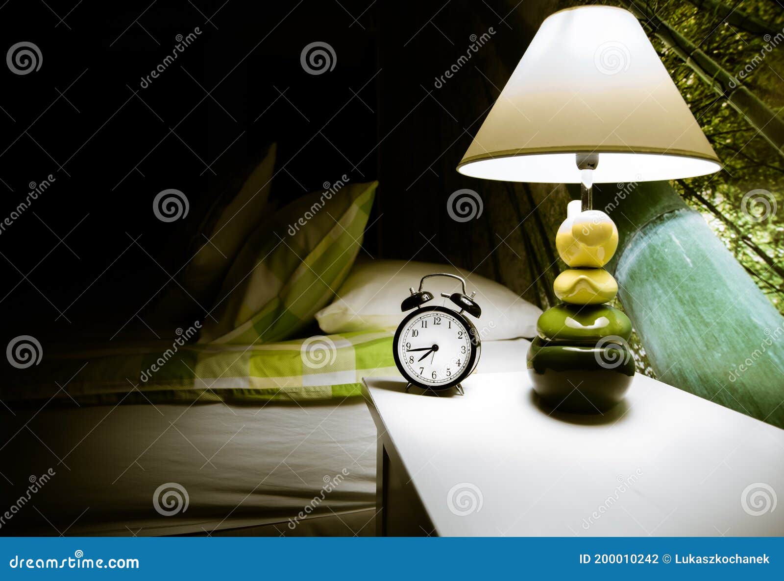 Alarm Clock on the Bed in Bedroom, Night Style Stock Photo Image of