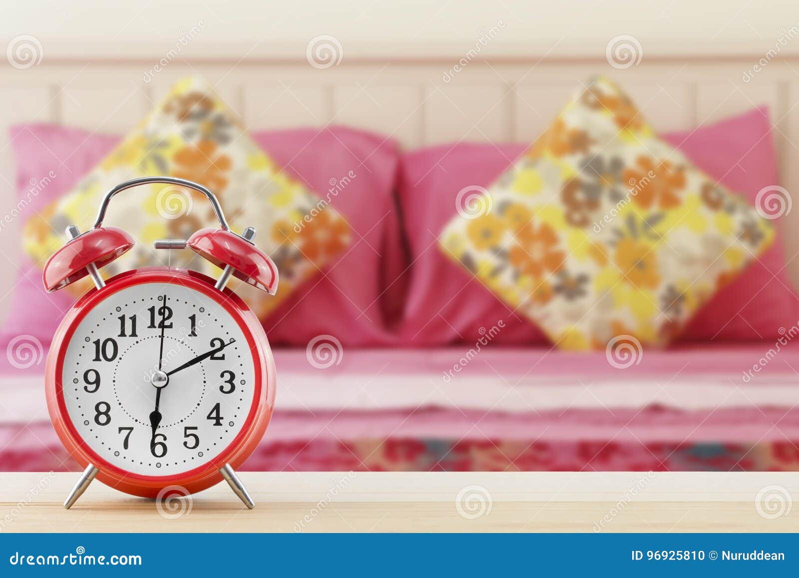 Alarm clock in the bedroom stock photo. Image of home 96925810