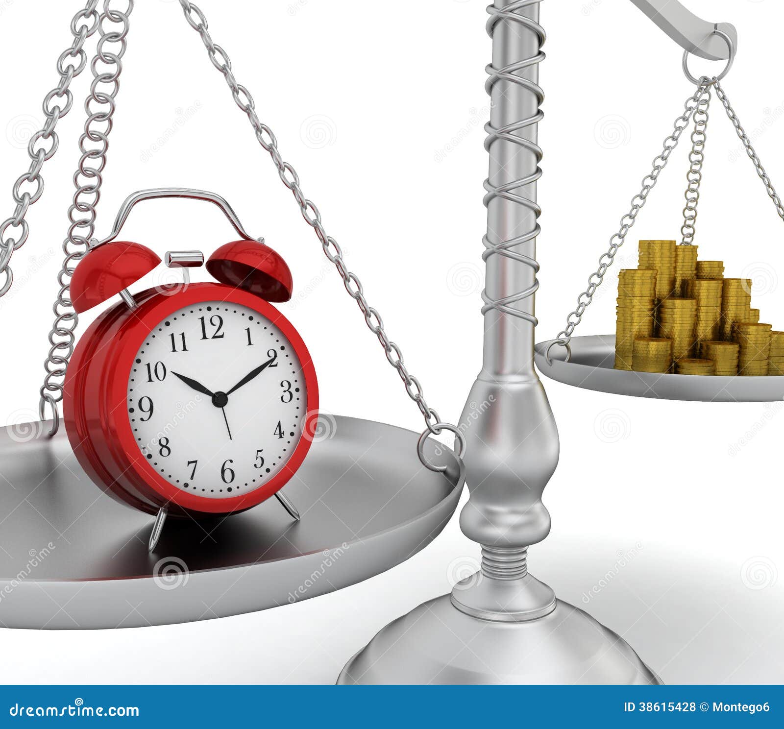 Alarm Clock and Coin Stack on Scales Stock Illustration Illustration