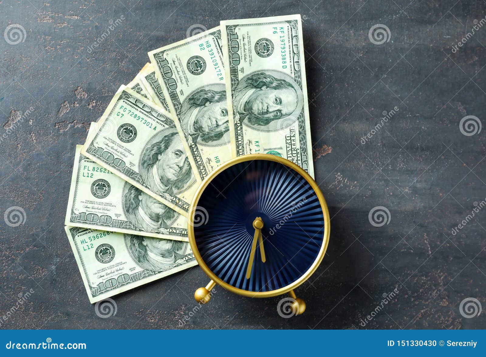 Alarm Clock with Dollar Banknotes on Grey Table Stock Photo Image of appointment, object