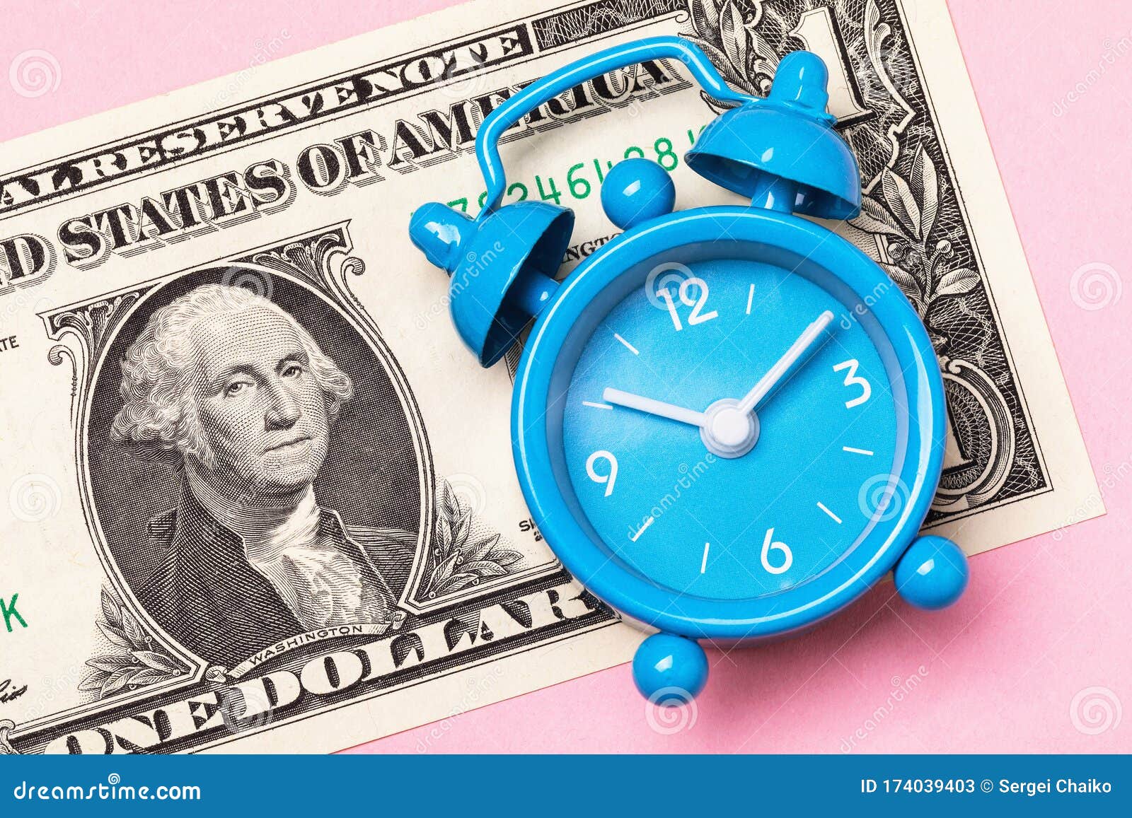 Alarm Clock and 1 Dollar on a Pink Background. Money Time Concept Stock Image Image of concept