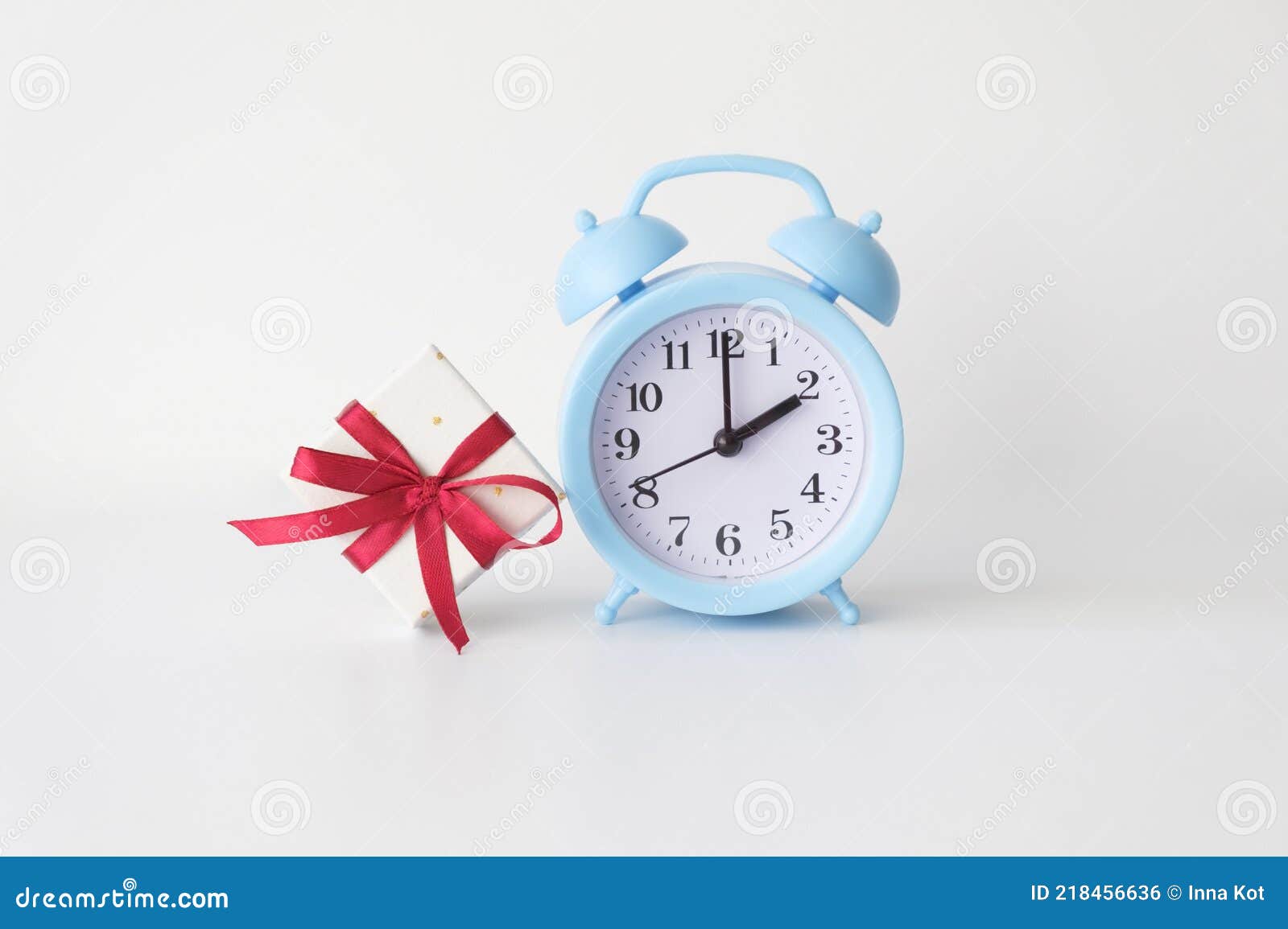 Alarm Clock with Gift on the White Stock Photo Image of start, open