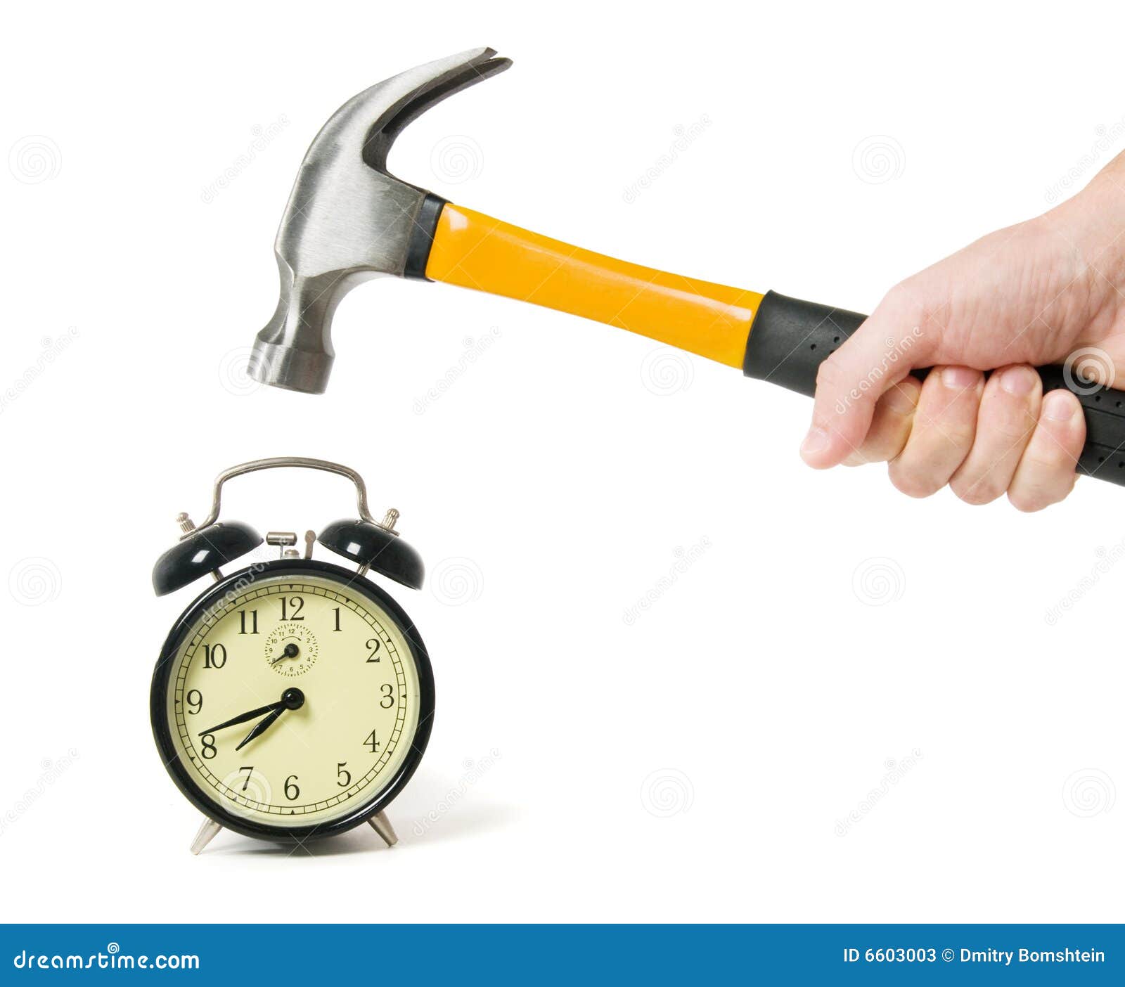 Alarm Clock And Hand With Hammer Stock Image - Image of wakeup, background: 6603003