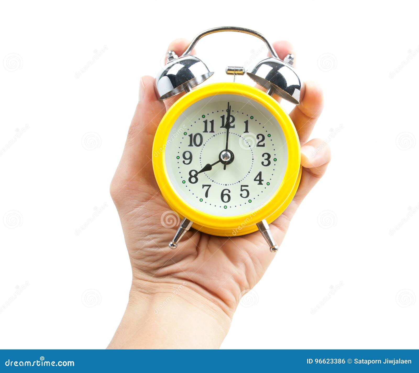 Alarm Clock in a Hand Isolated Stock Photo Image of closeup, morning