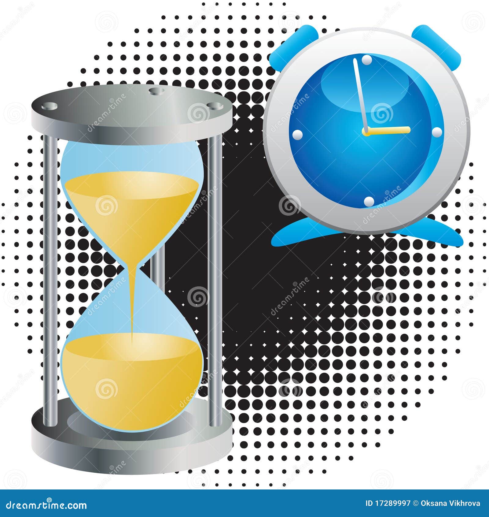 Alarm Clock and an Hourglass. Stock Vector Illustration of