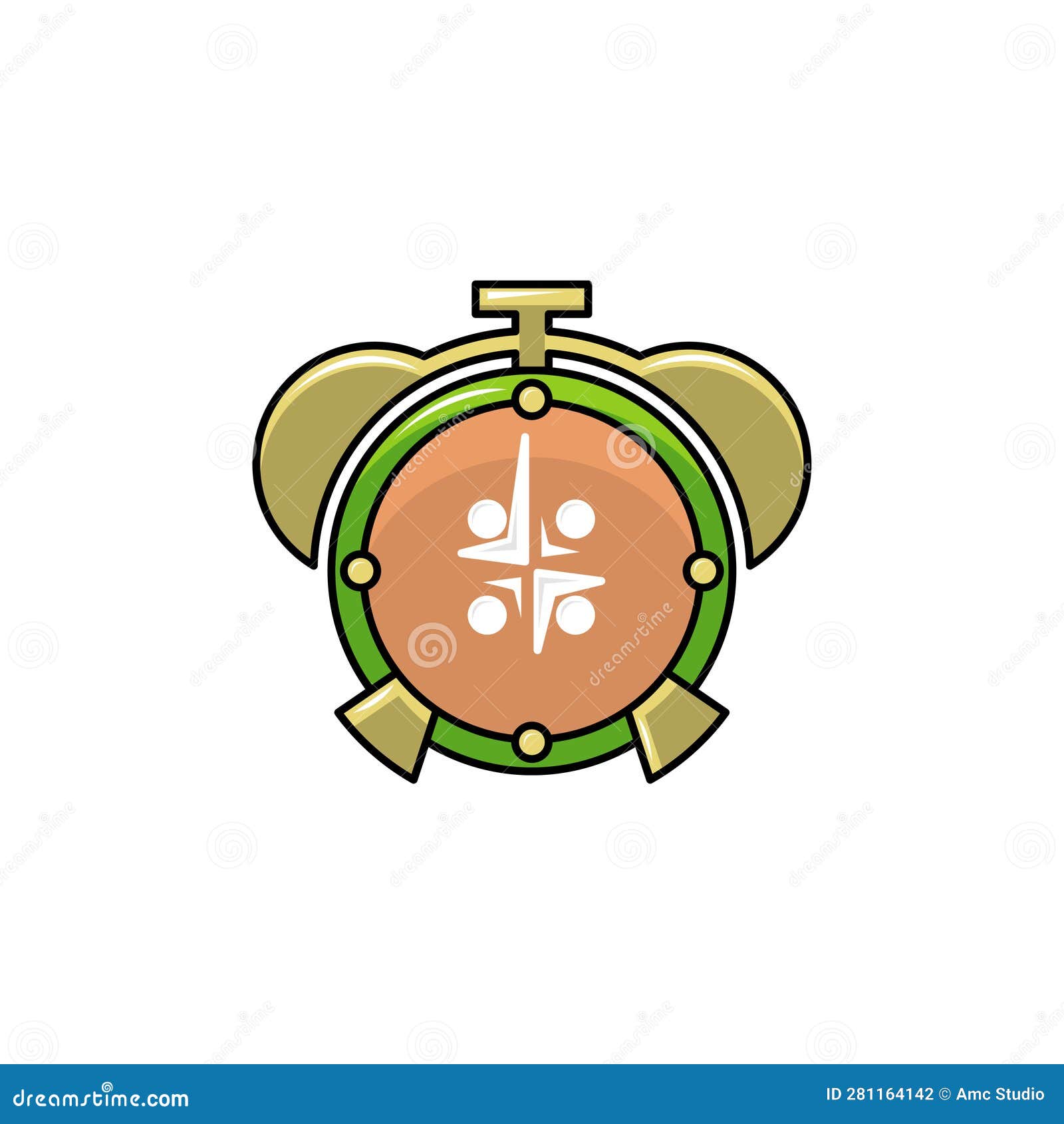 an alarm clock in the middle of which there is an abstract human,  and icon template . solid color style,