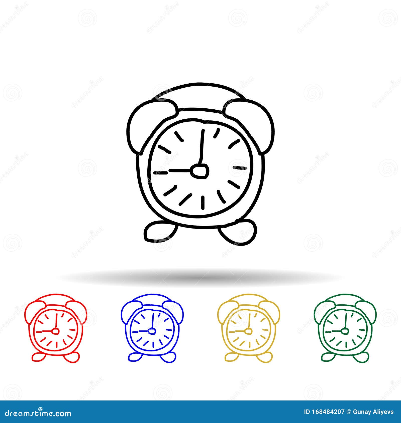Alarm Clock Sketch Multi Color Style Icon. Simple Thin Line, Outline