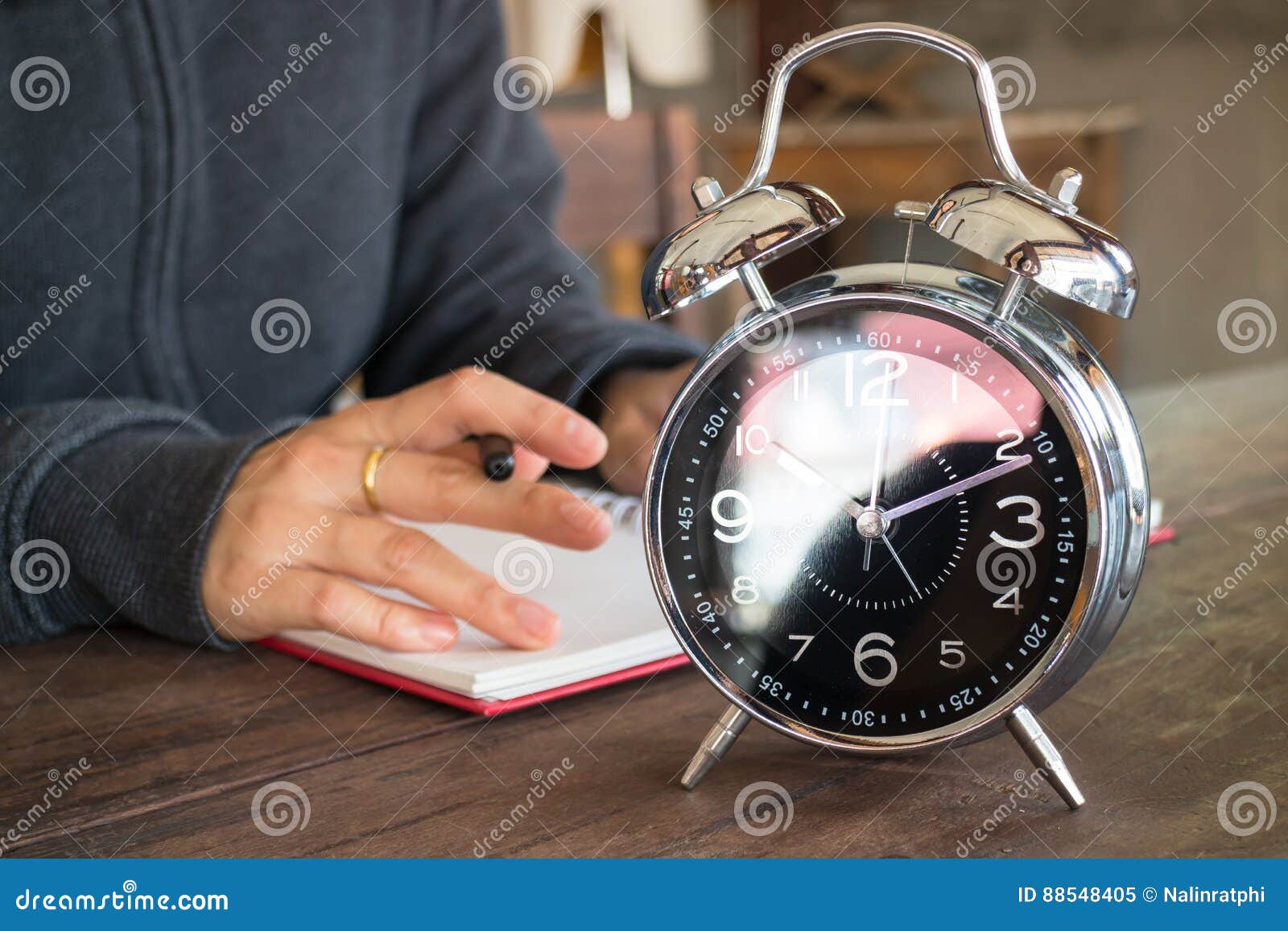 Alarm Clock on Wooden Work Table Stock Image Image of routine, face