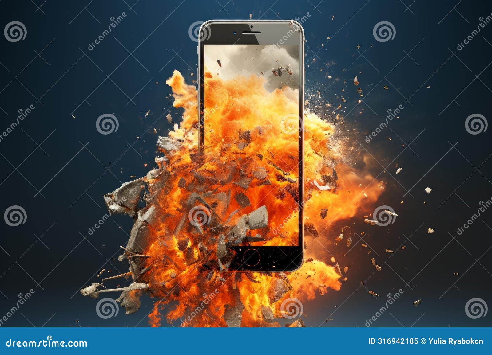 alarming smart phone exploded. generate ai