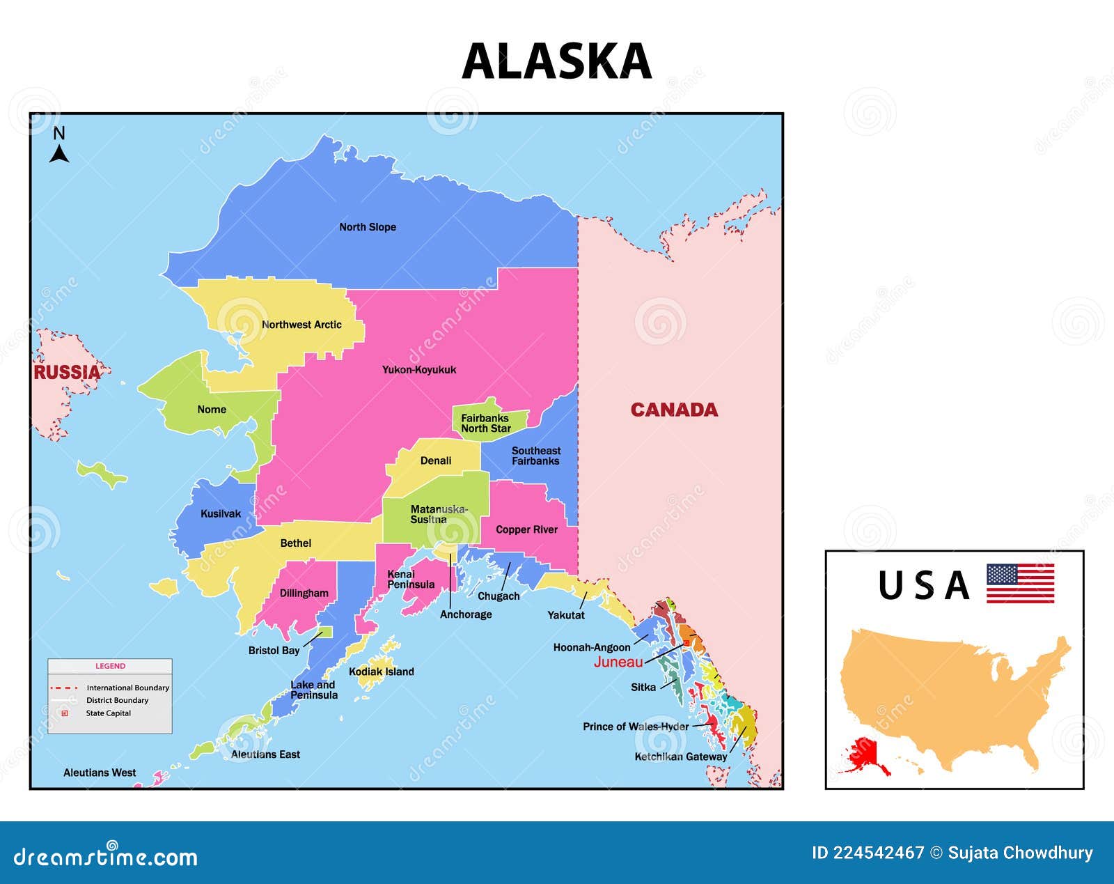 Ontslag revolutie Gooi Alaska-kaart. Kaart Van De Staat En Het District Alaska. Administratieve En  Politieke Kaart Van Alaska Met Buurlanden En Grenzen Vector Illustratie -  Illustration of vorm, canada: 224542467