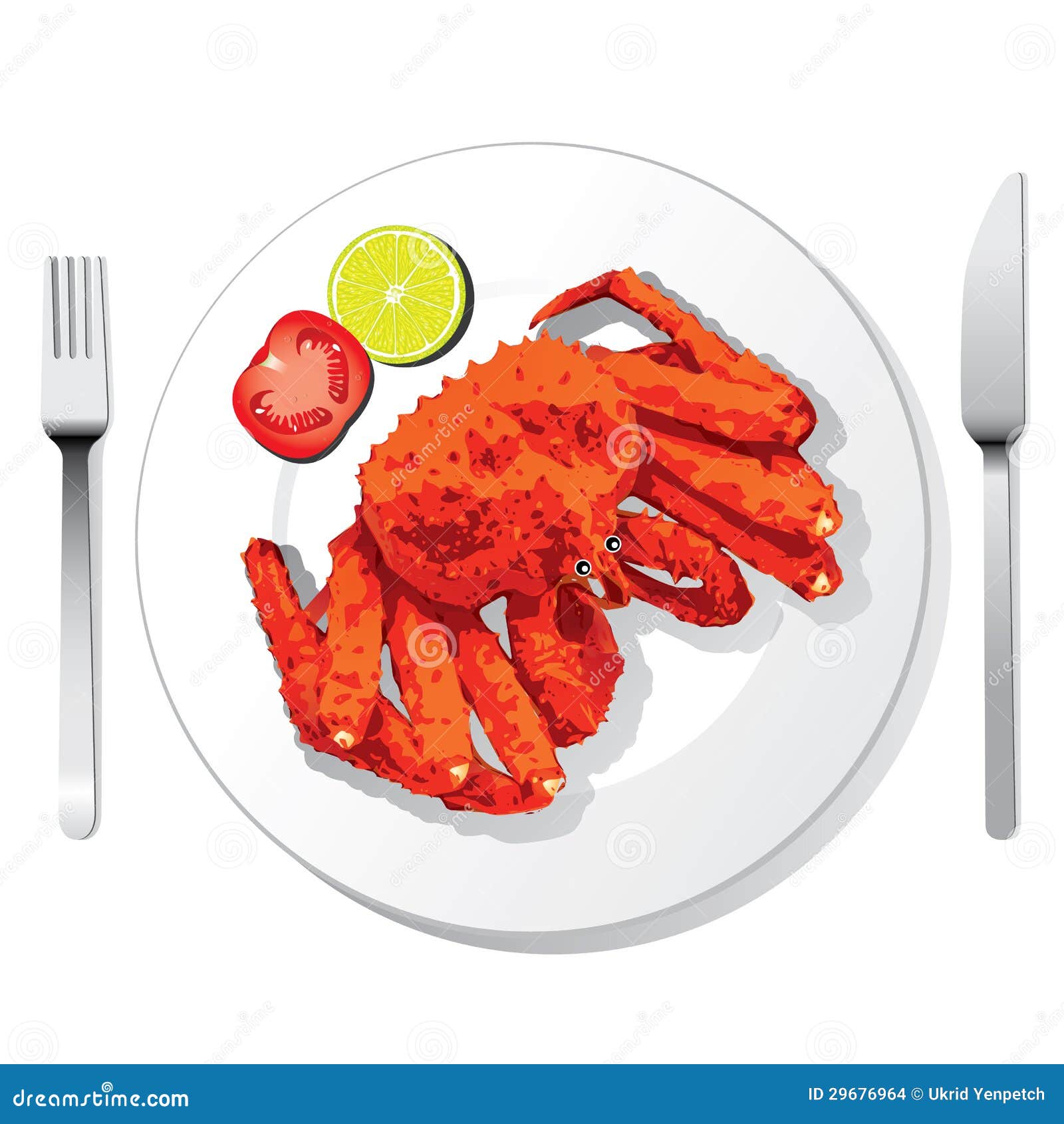 Alaskan King Crab with Fork and Knife Stock Vector Illustration of