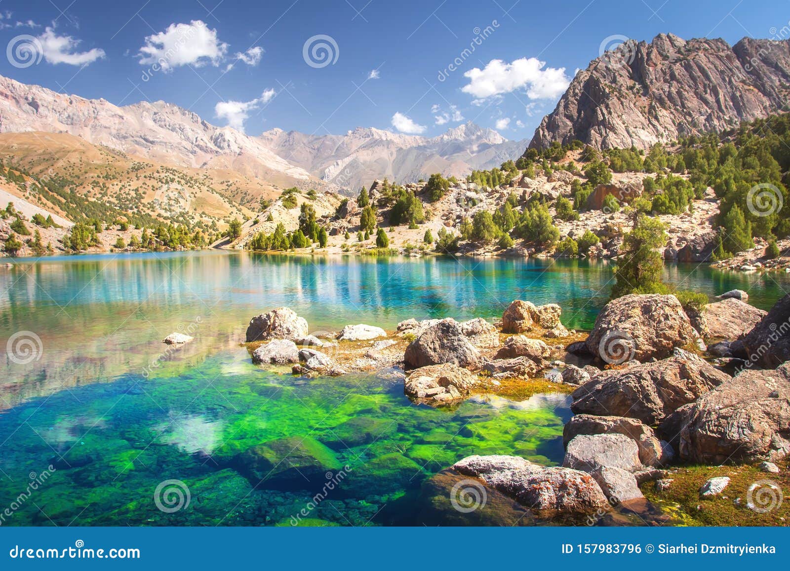 Alaudin Lake in Fann Mountains, Tajikistan. Fan Mountains with Turquoise in Lakes on Clear Day Stock Photo - of allaudinskie: