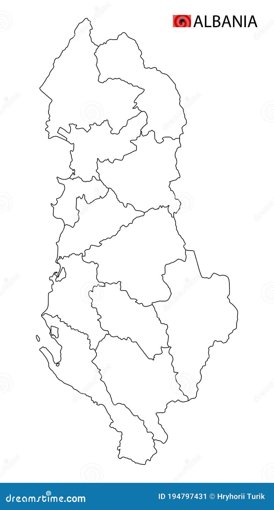 Albania Map Black And White Detailed Outline Regions Of The Country