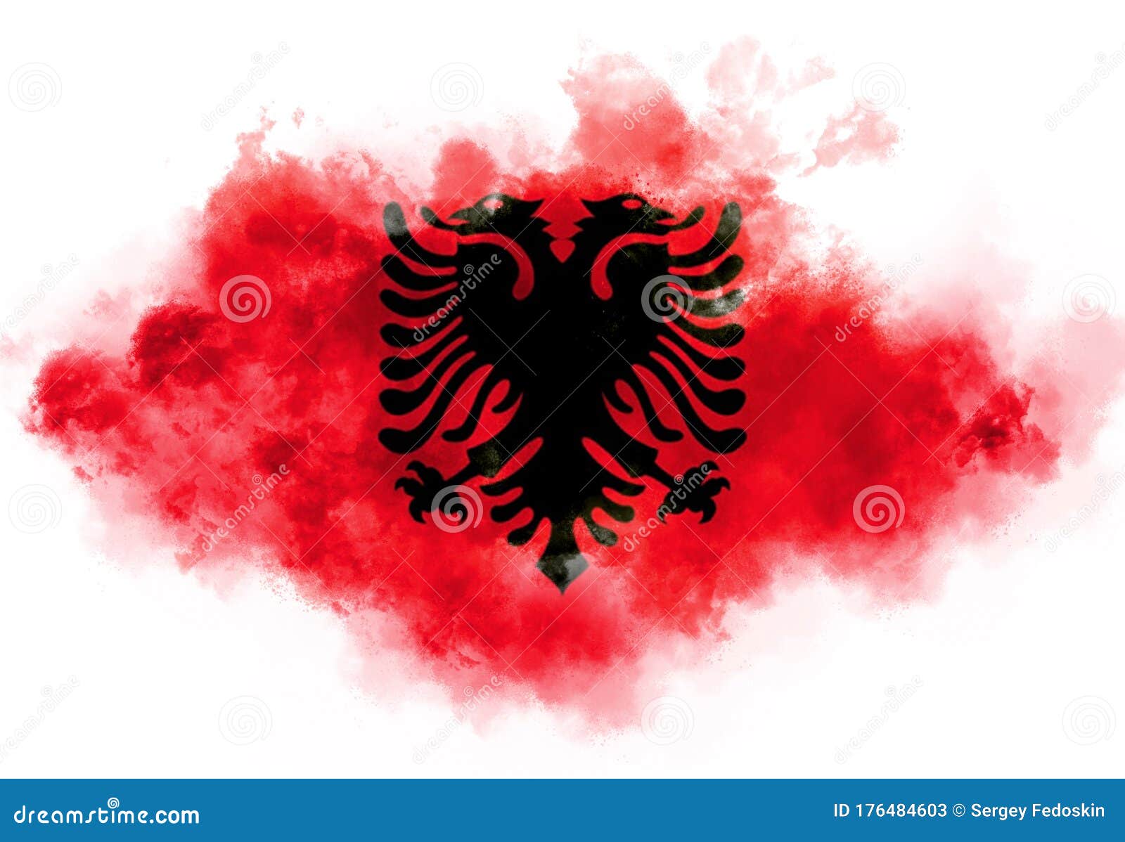 albanian flag performed from color smoke on the white background. abstract 