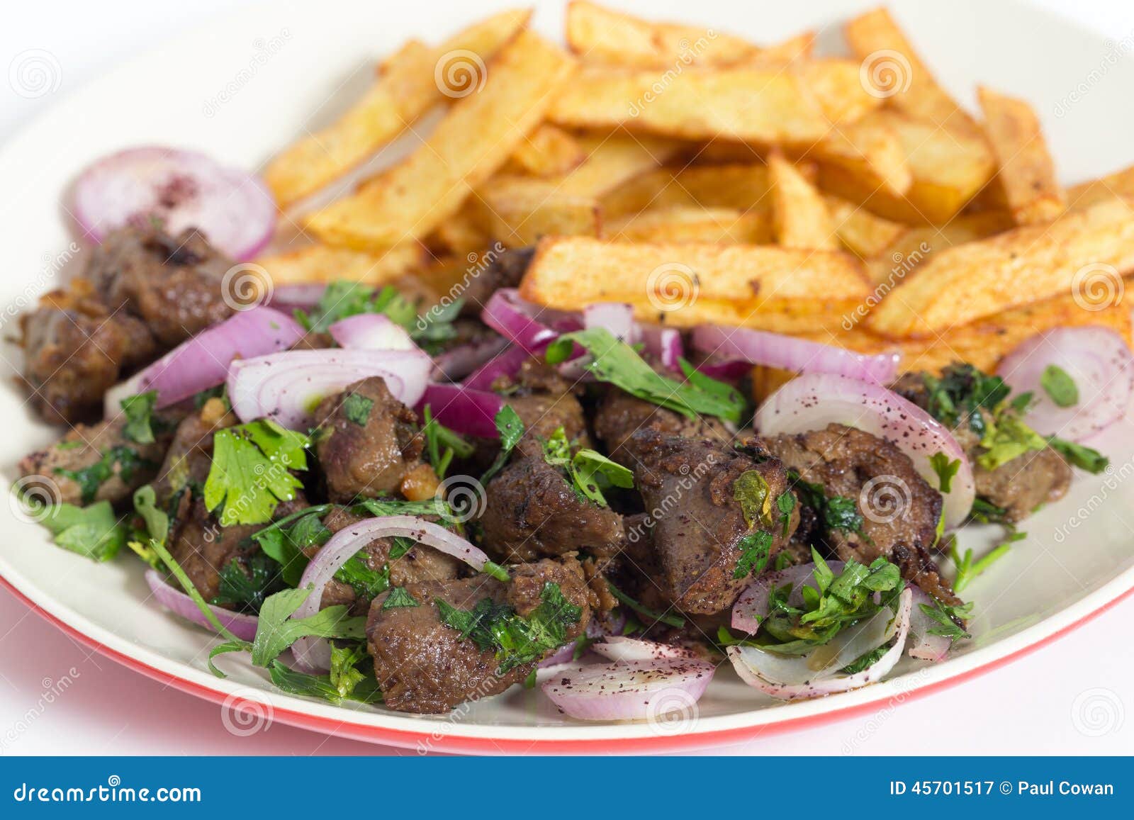 albanian liver with fries closeup