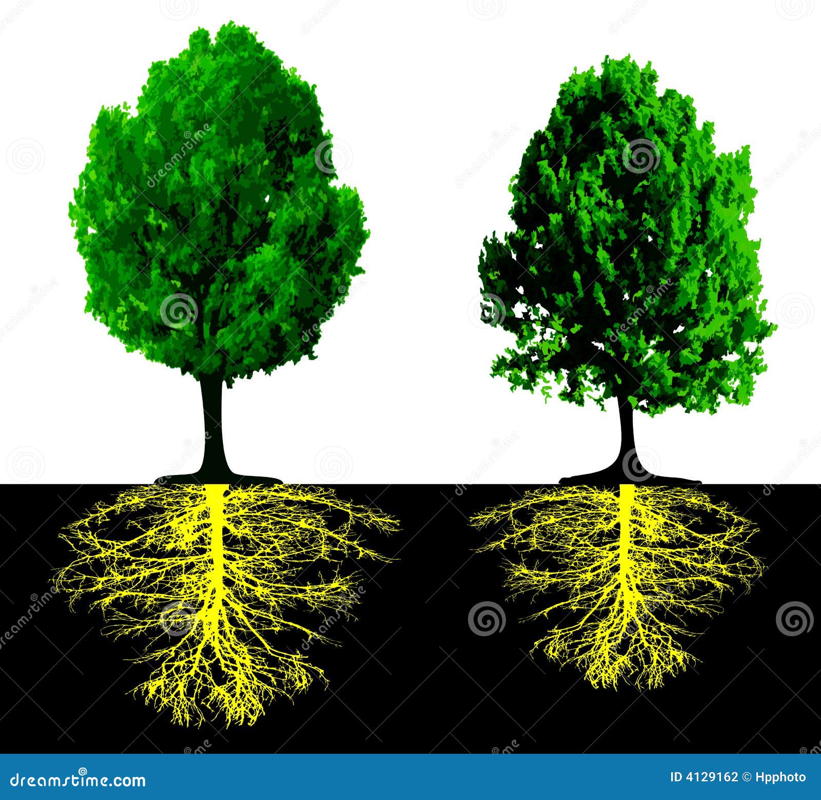 Alberi Da Frutto Con Radici Profonde Alberi con le radici illustrazione vettoriale. Illustrazione di