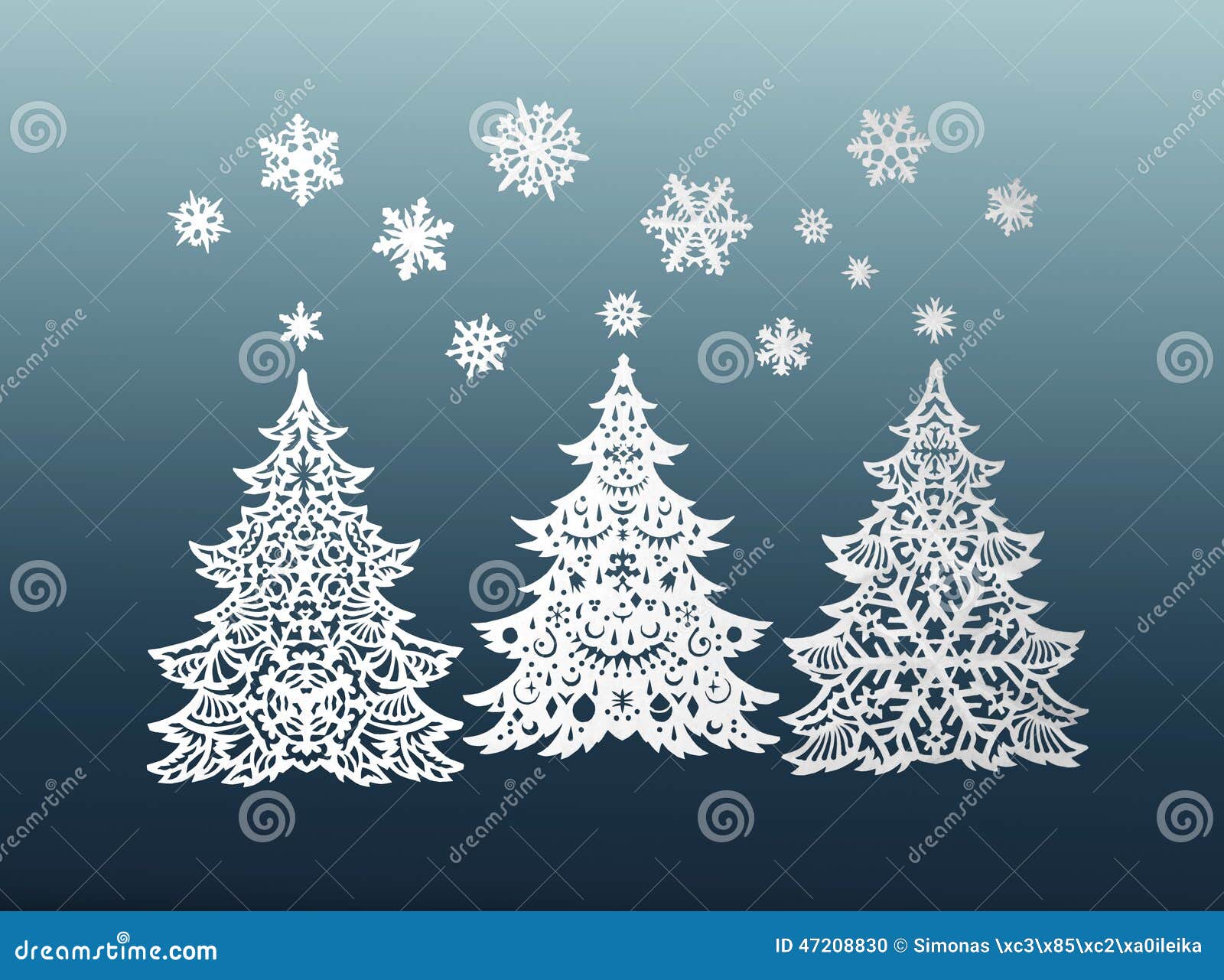 Alberi Di Natale E Fiocchi Di Neve Di Carta Illustrazione Di
